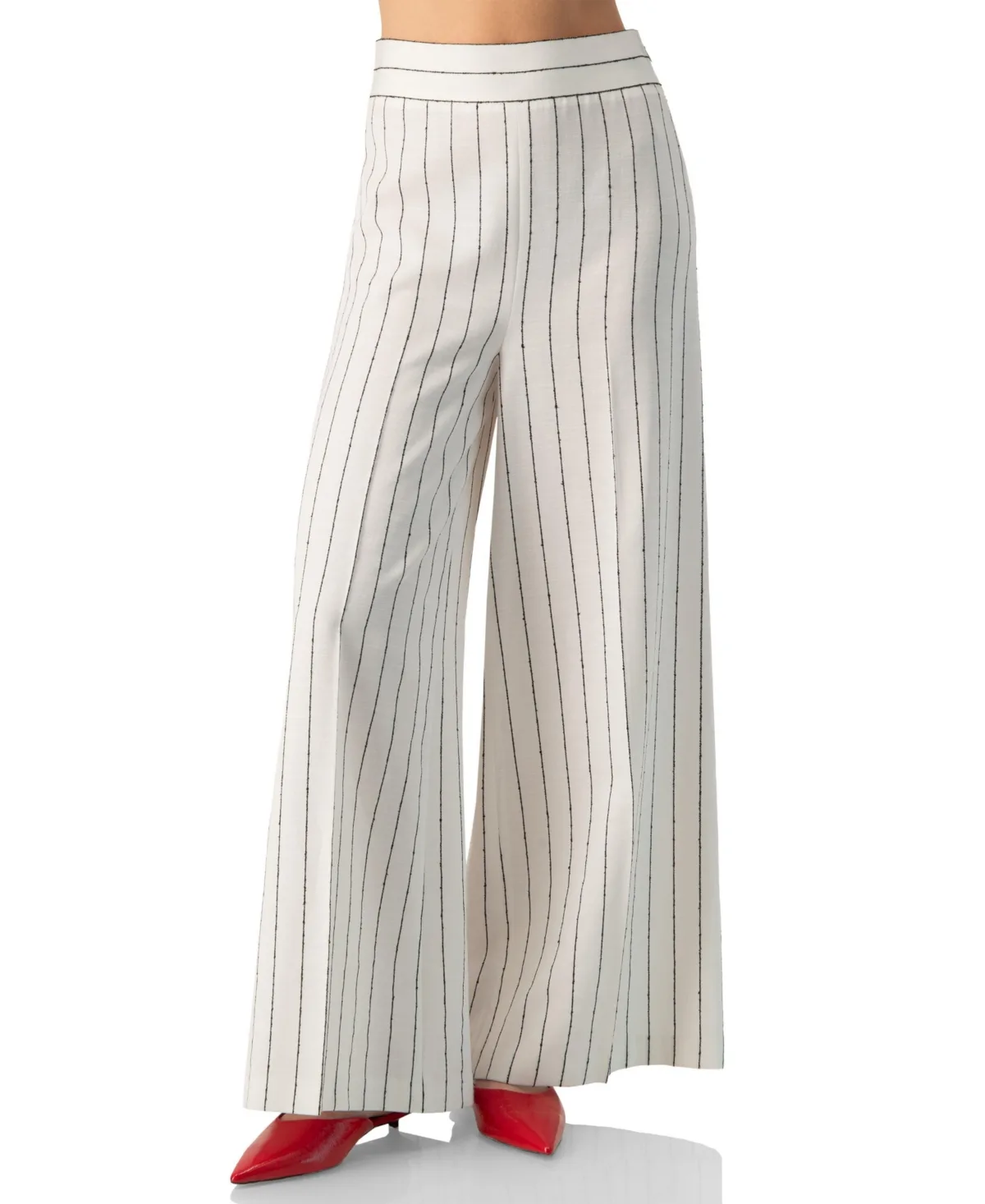 Pinstripe High-Waist Wide-Leg Trousers by Ivonne