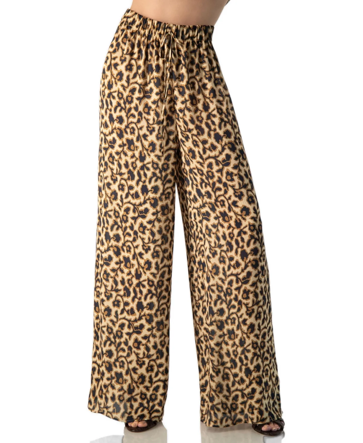 Animal-Print Wide-Leg Drawstring Pants by Ivonne