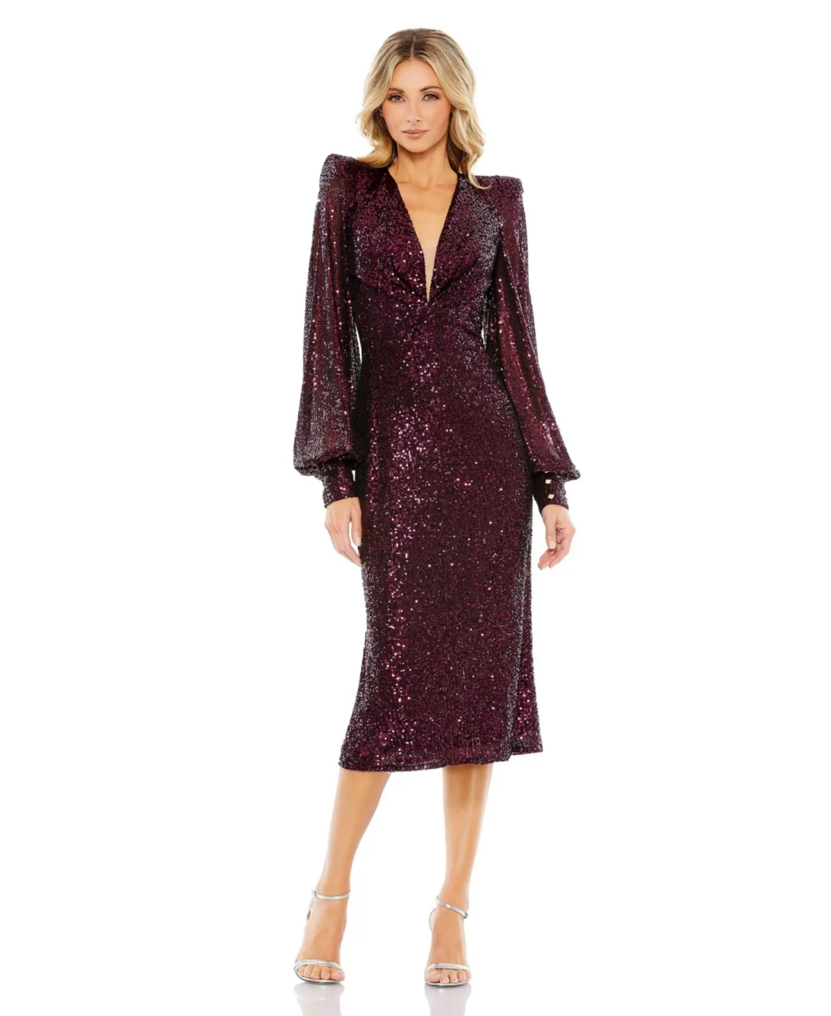 Ieena Sequined Structured Bishop Sleeve Midi Dress by M.A.C.