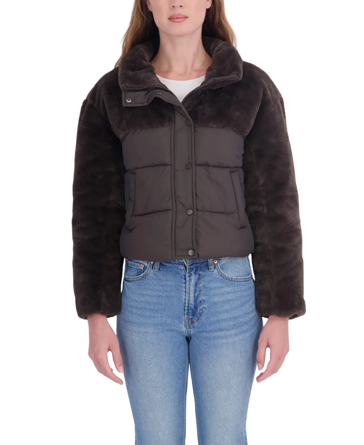 Short Mix Media Puffer Jacket