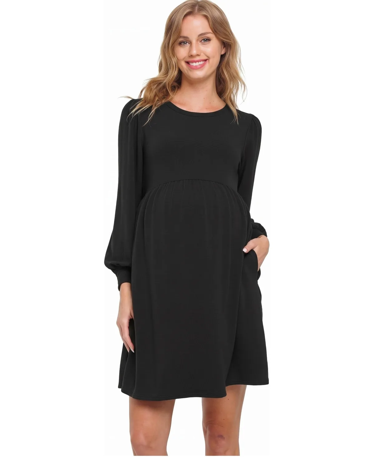 Ribbed V-Neck Long-Sleeve Sweater Dress by Hello Miz