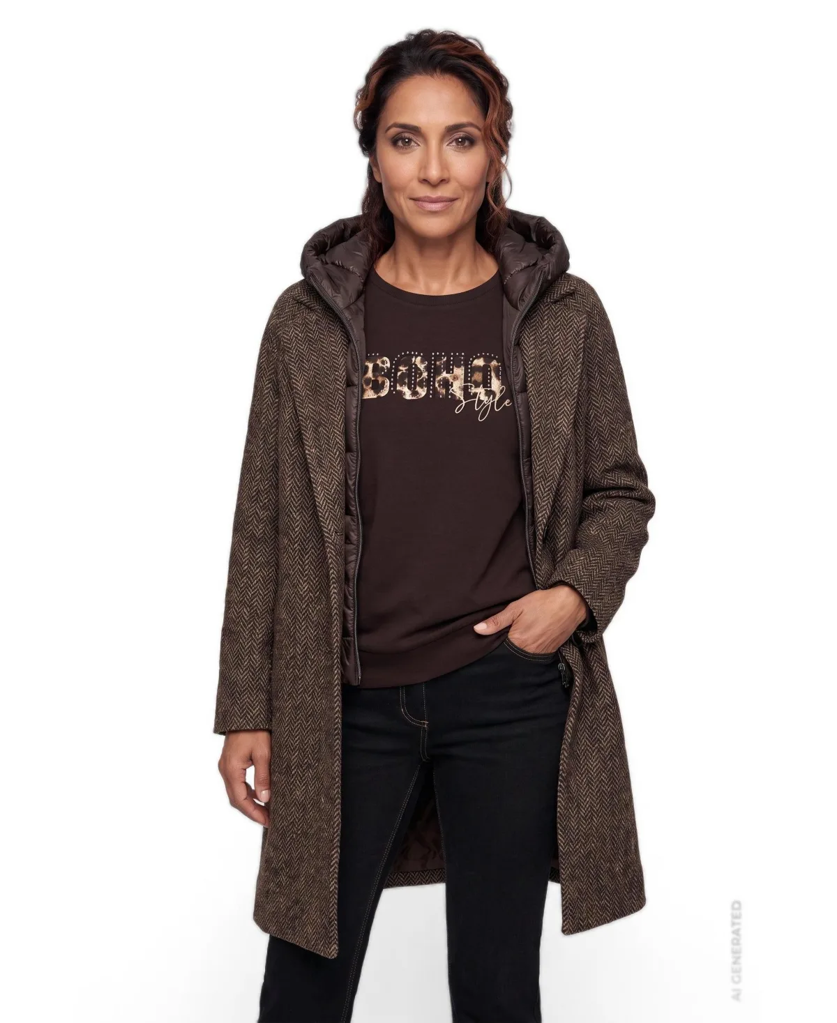 Herringbone Convertible Wool-Blend Coat by Olsen