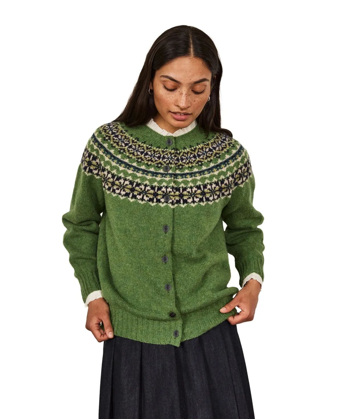 Highlands Fair Isle Crew Neck Cardigan by Celtic & Co