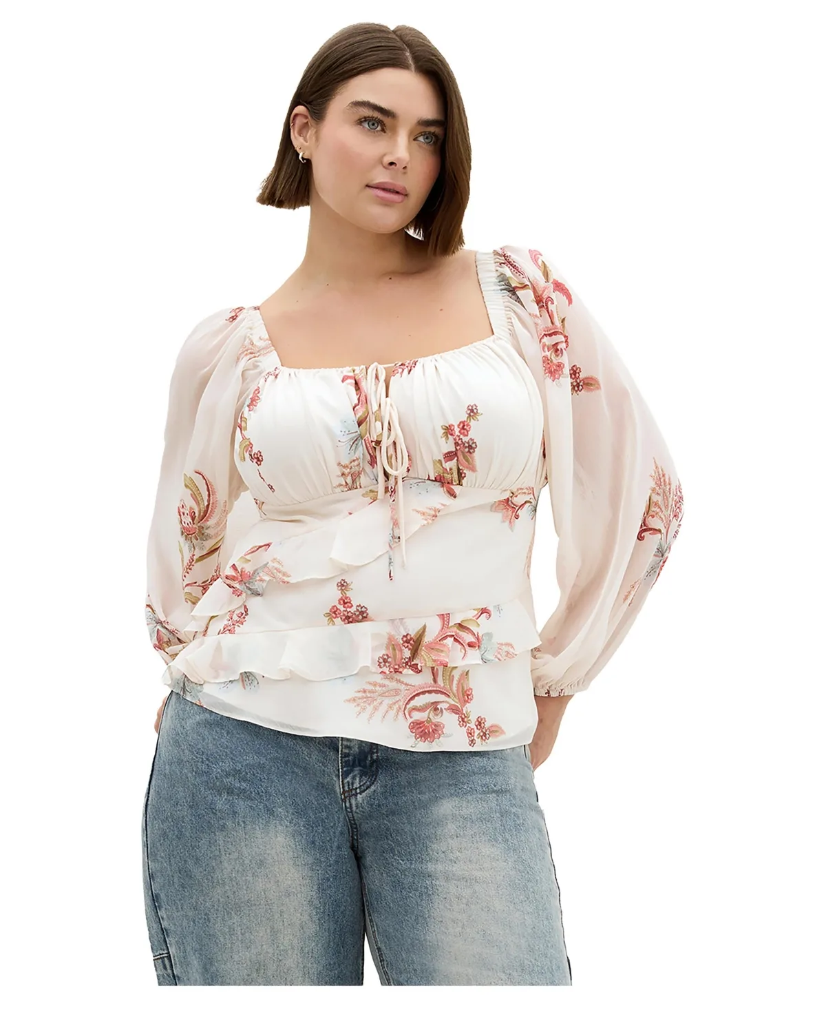 Shayla Floral-Print Square Neck Blouse by City Chic