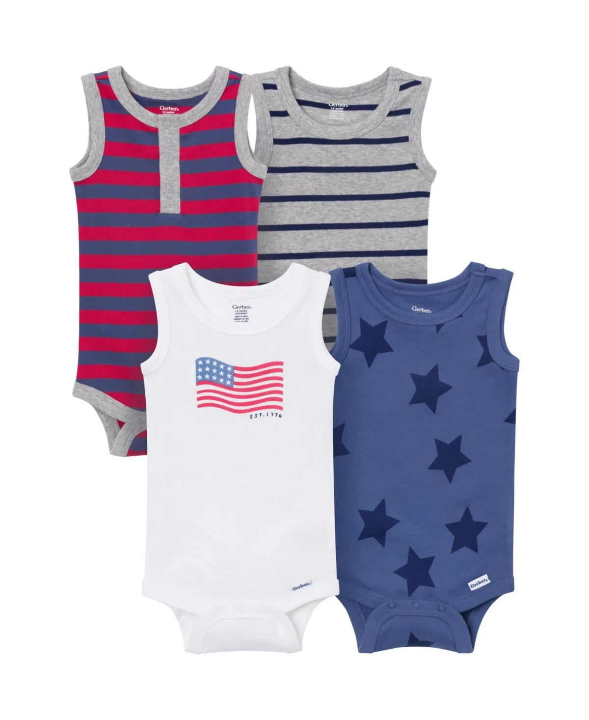 4-Pack Sleeveless Bodysuits, Stars and Stripes by Gerber
