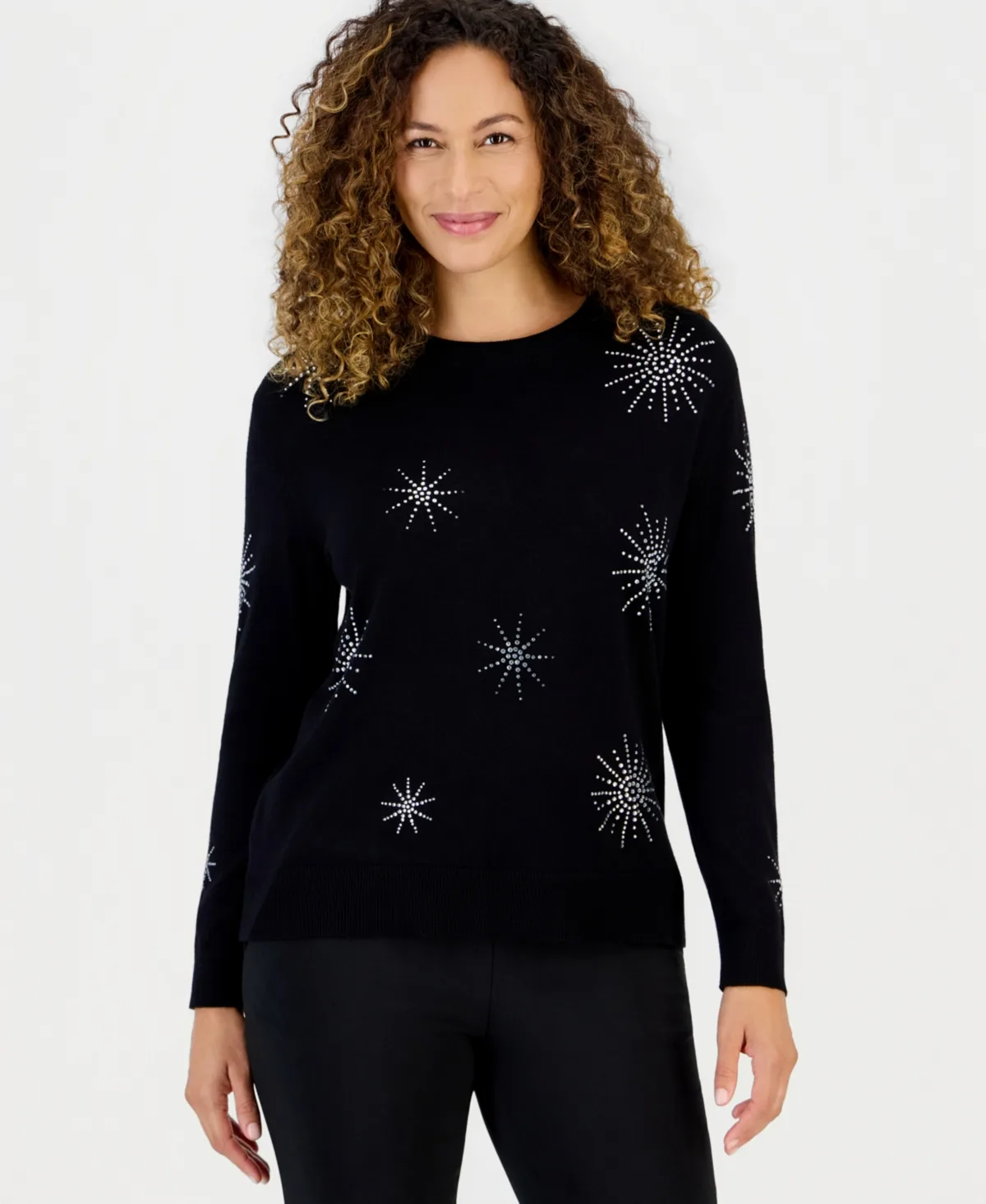 Essentials Starburst Embellished Long-Sleeve Sweater by Anne Klein