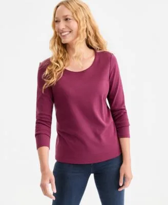 Cotton Long Sleeve Scoop Neck Top by Style & Co
