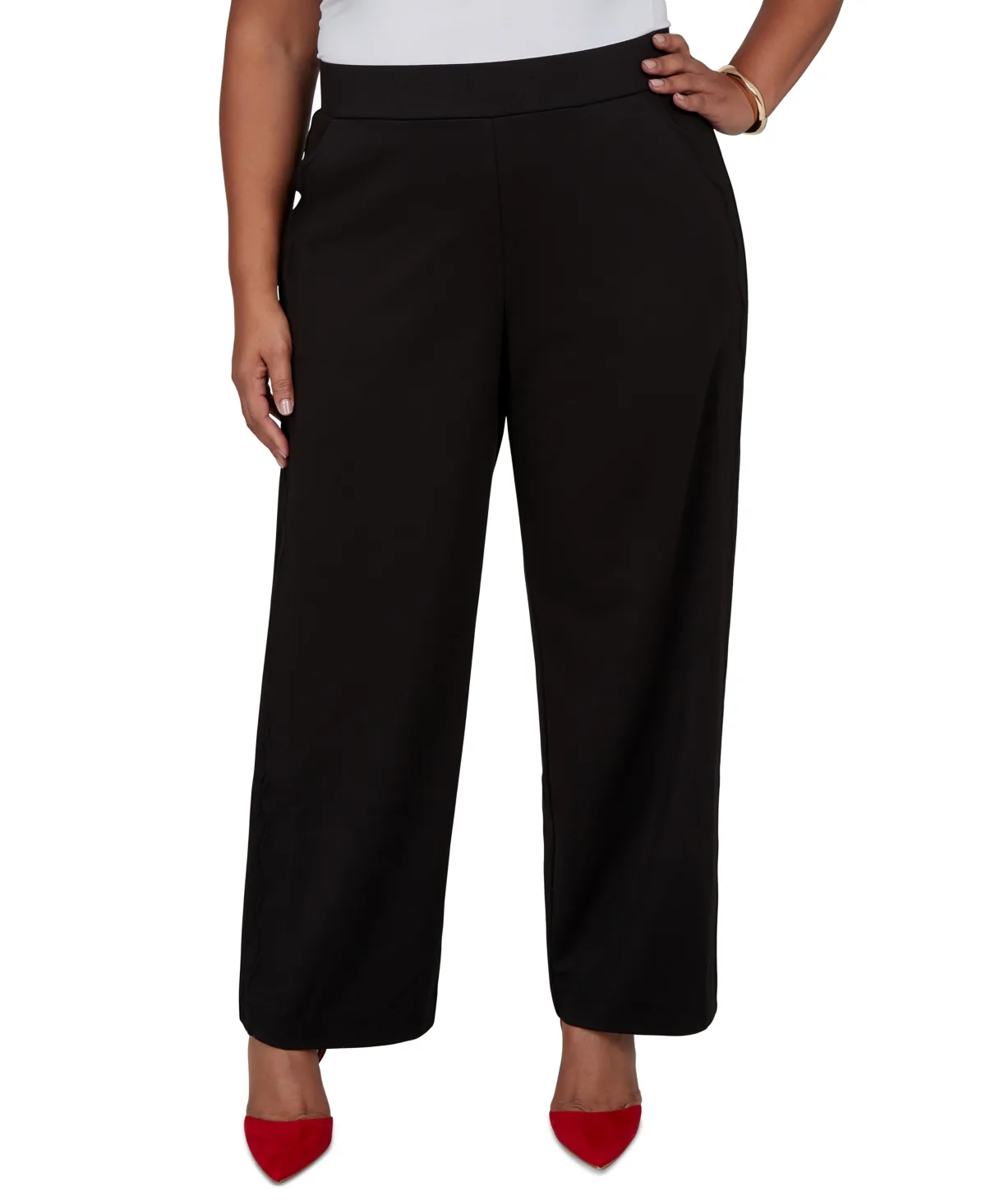 Wide-Leg Scalloped-Edge Pull-On Pants by Ruby Rd