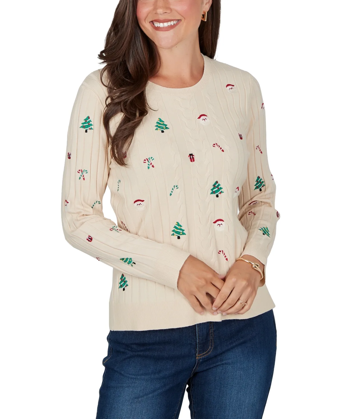 Ugly Christmas Cable-Knit Long-Sleeve Sweater by Ruby Rd