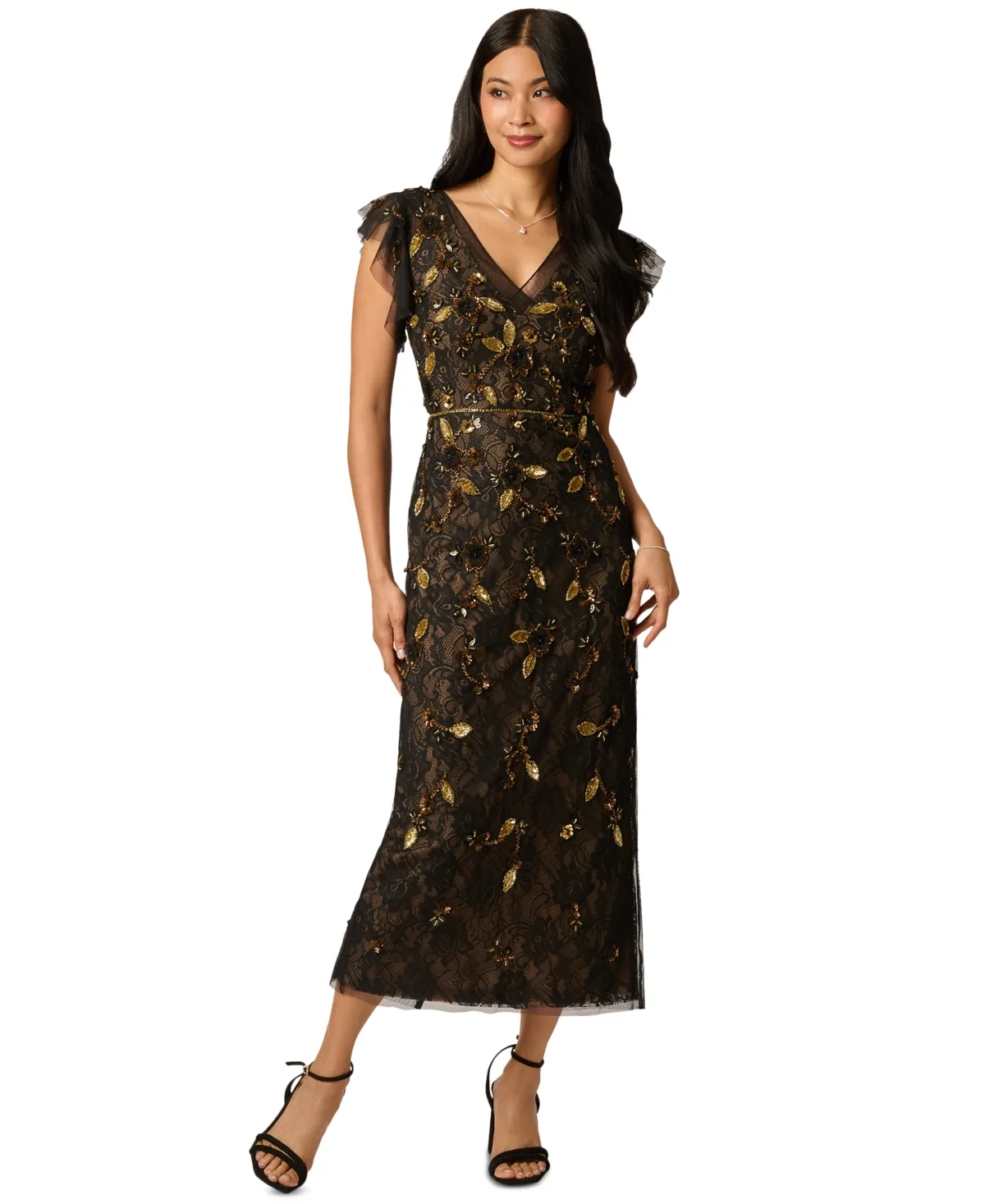 Lace Floral Beaded Dress by Adrianna Papell
