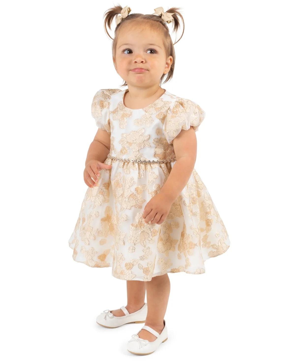 Floral-Print Organza Bubble-Sleeve Dress and Bloomer, 2-Piece Set by Rare Editions