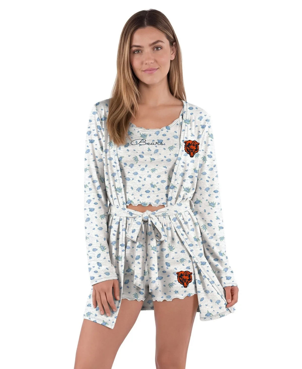 Chicago Bears Cora Hacci-Knit Floral-Print Tank, Shorts, and Robe, 3-Piece Set by Concepts Sport