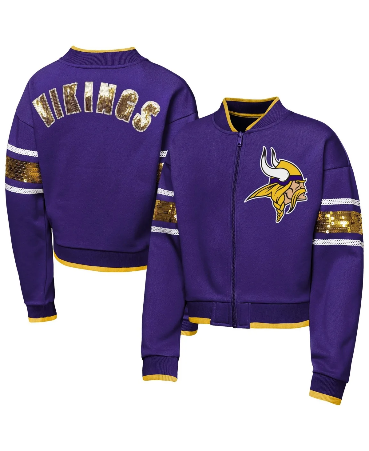 Minnesota Vikings Sequin Full-Zip Fleece-Lined Bomber Jacket by Outerstuff