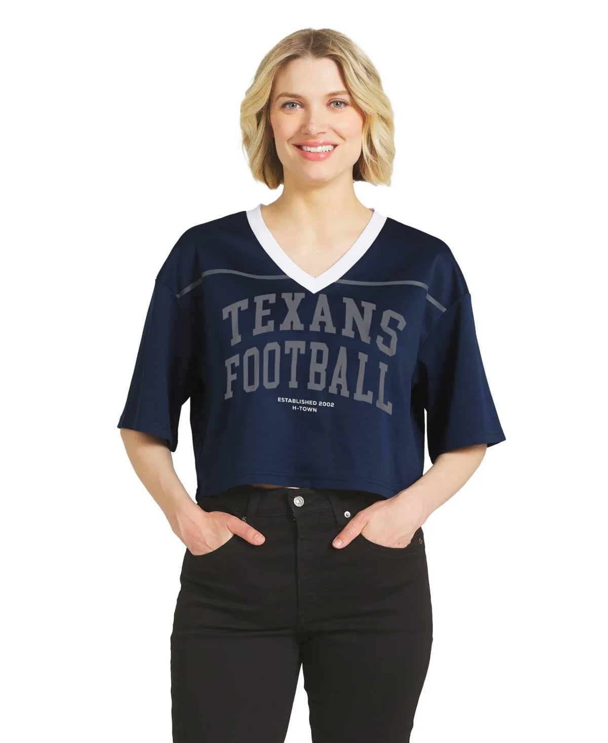 Houston Texans Cropped V-Neck Jersey T-Shirt by Wear by Erin Andrews