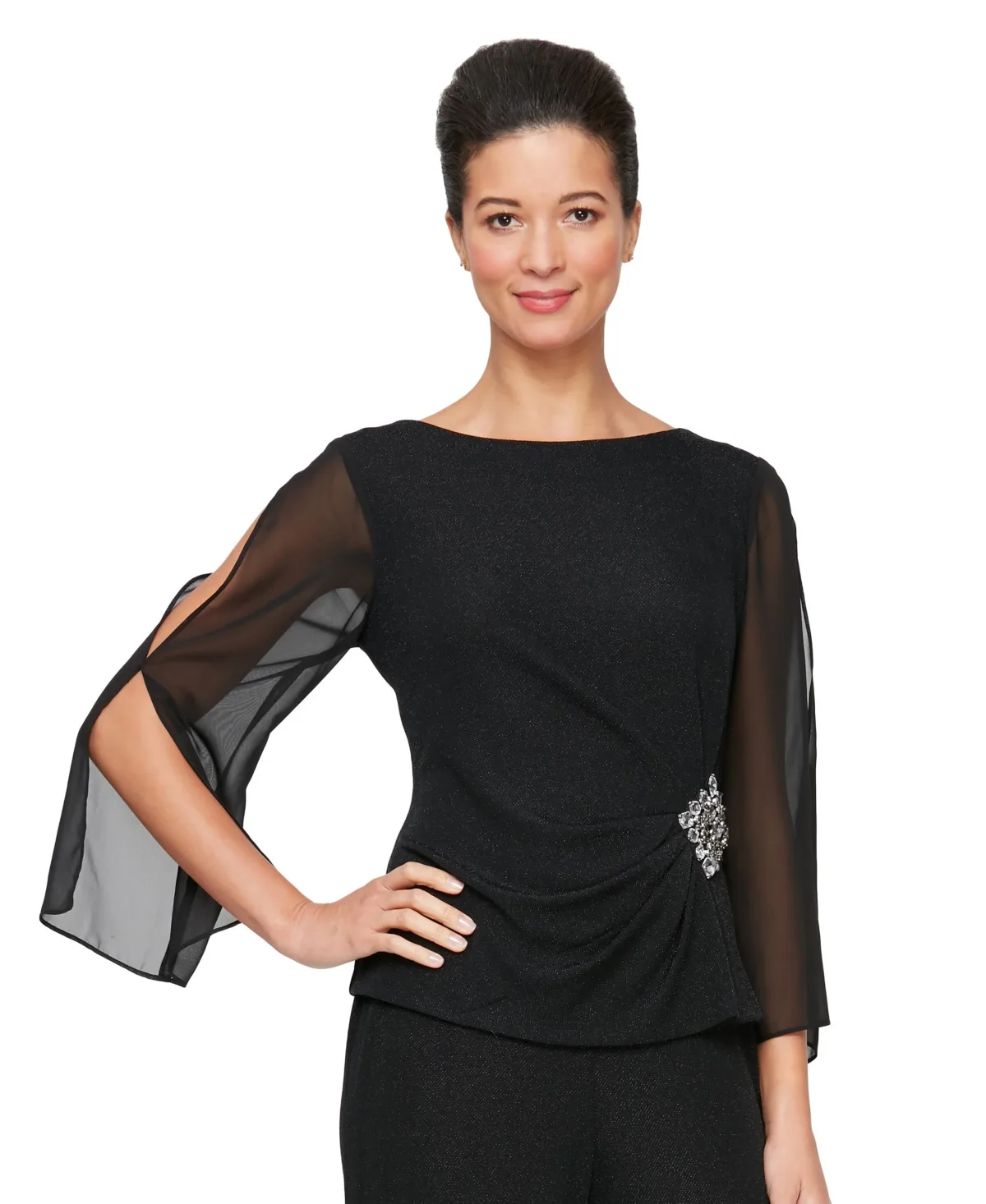 Boat Neck 3/4-Sleeve Blouse by Alex Evenings