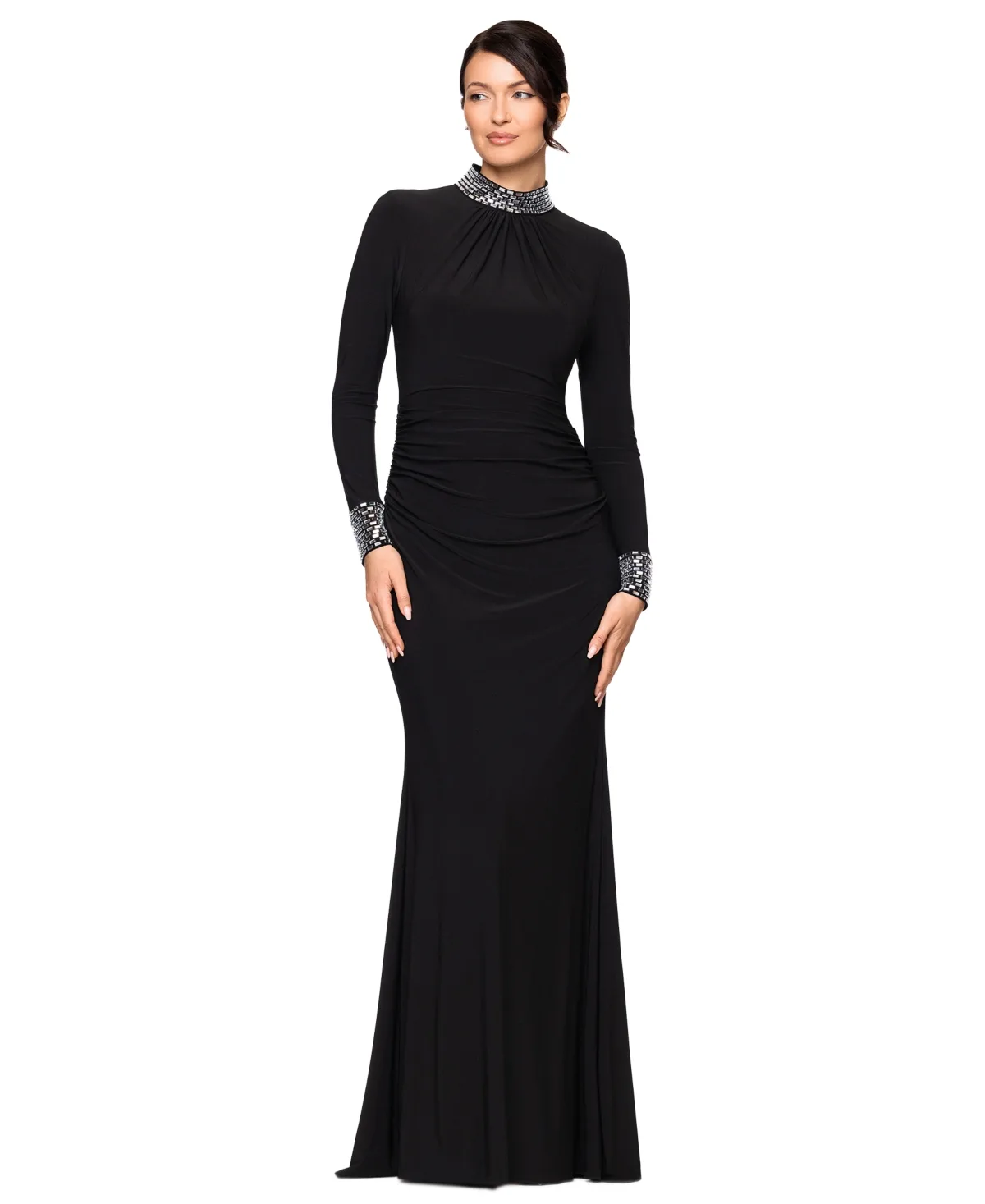 Imani Mock Neck Embellished Long-Sleeve Gown