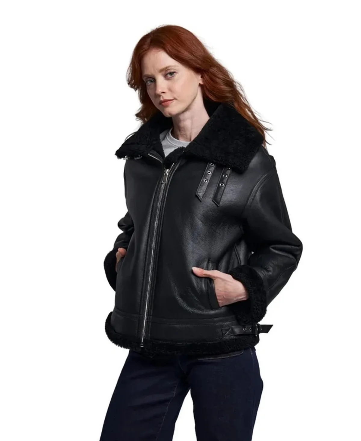 Shearling Moto Oversized Collar Jacket by Blue Duck