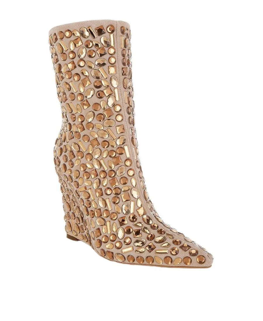 Trend Titan Diamante Slim Wedge Heel Boots by London Rag