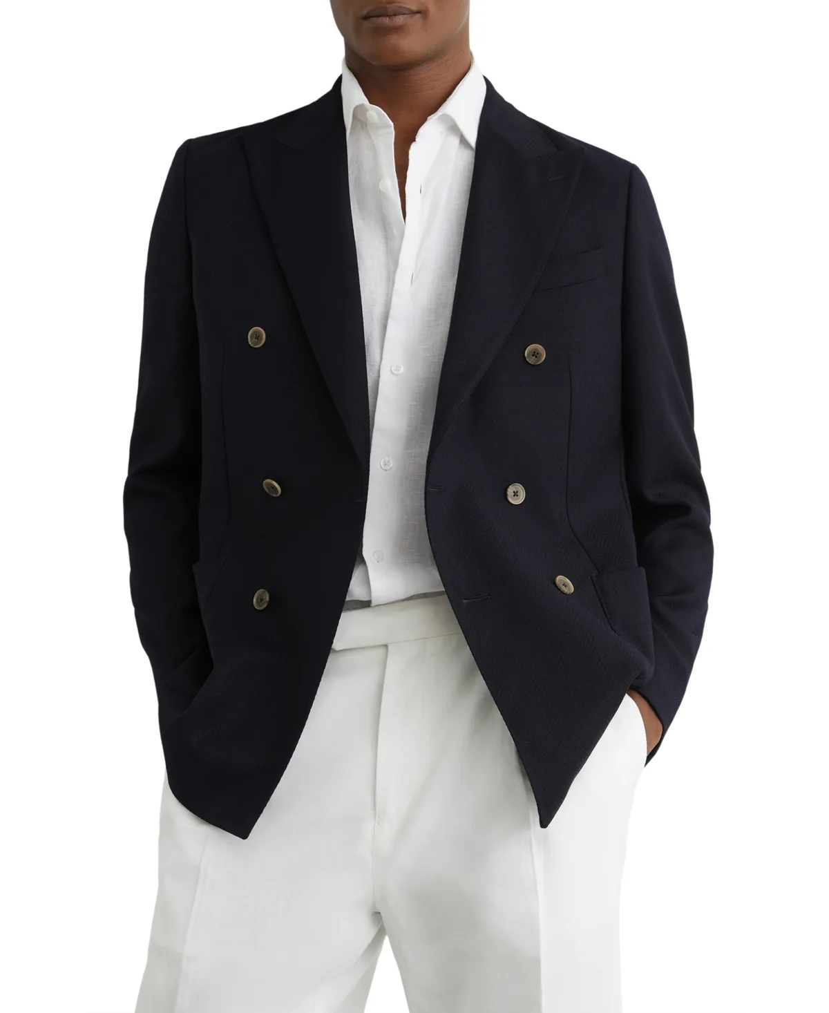 Osteria Wool Herringbone Double-Breasted Tailored-Fit Blazer by Reiss