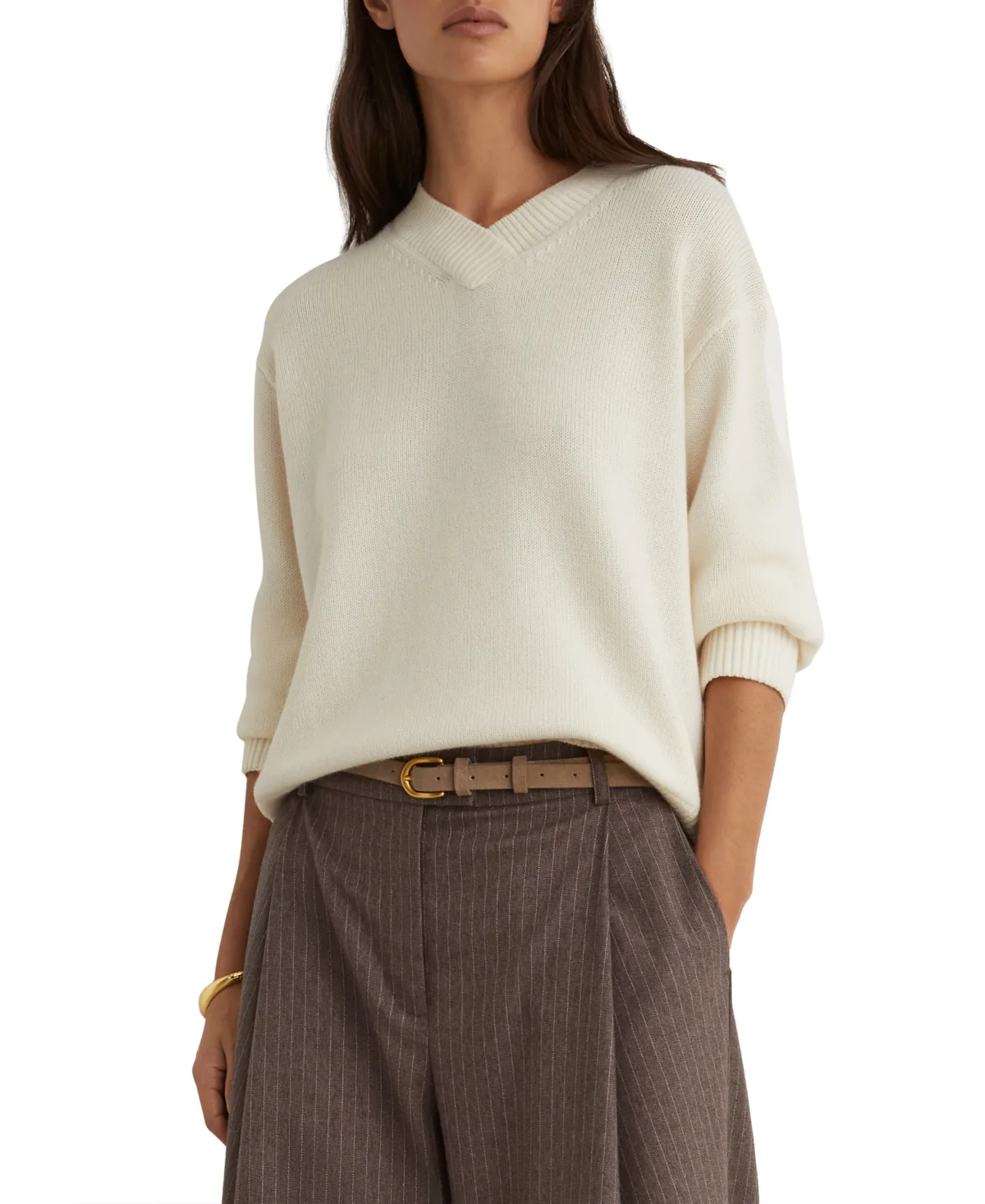 Mari V-Neck Wool-Cashmere Blend Dropped-Shoulder Sweater
