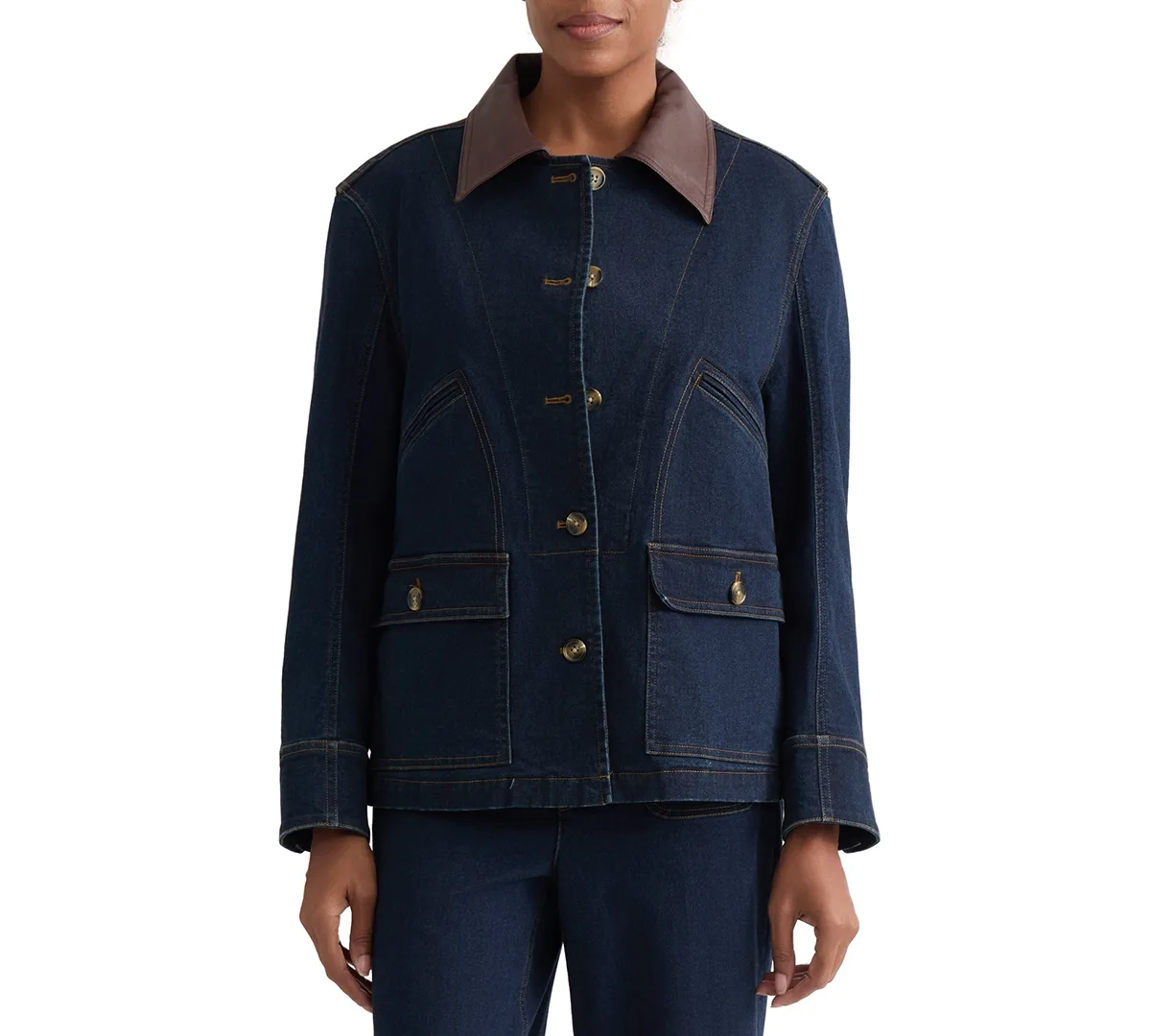 Contrast Collar Button-Front Barn Jacket by Jones New York