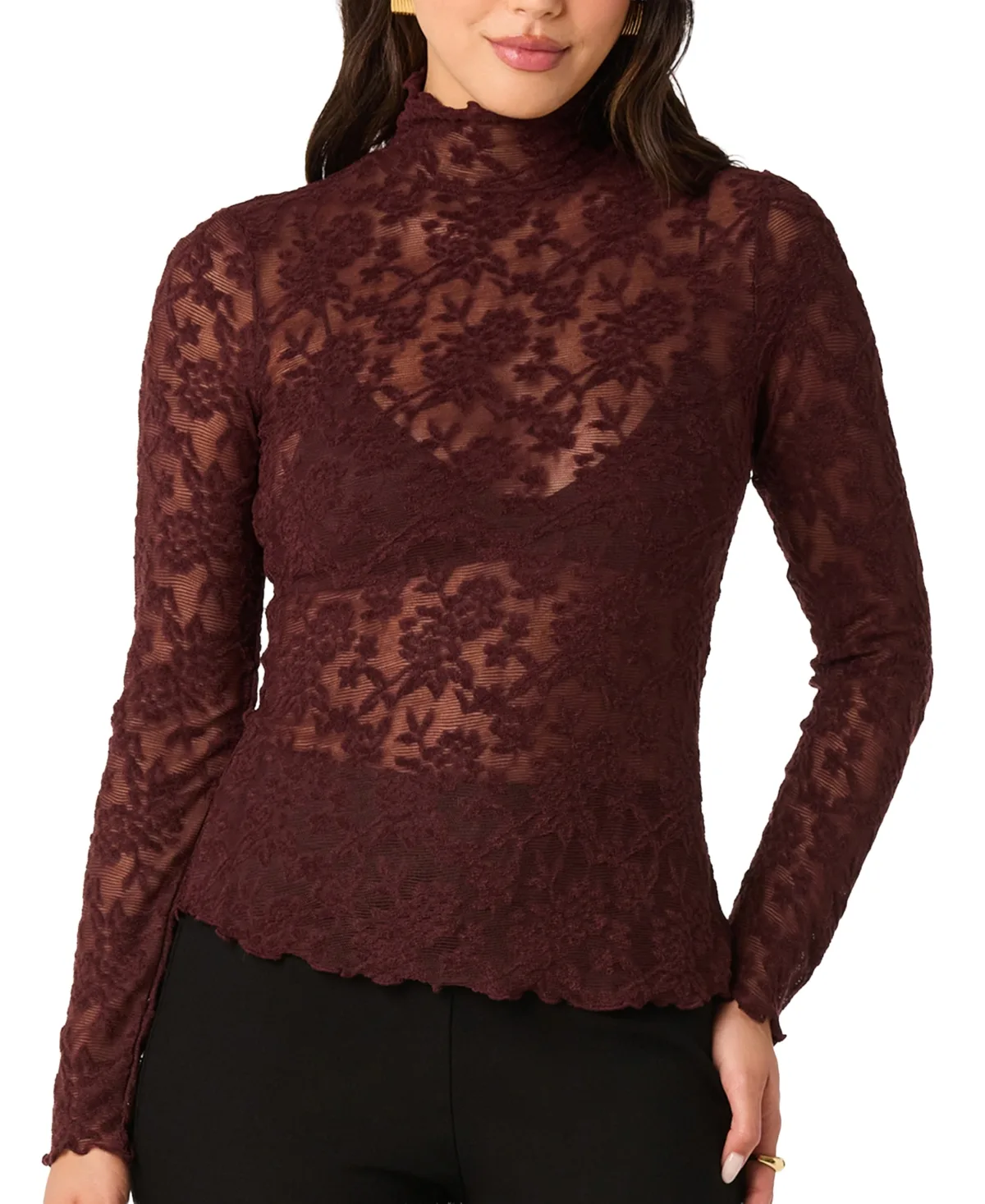 Kyra Long-Sleeve Sheer Mesh Floral-Print Top
