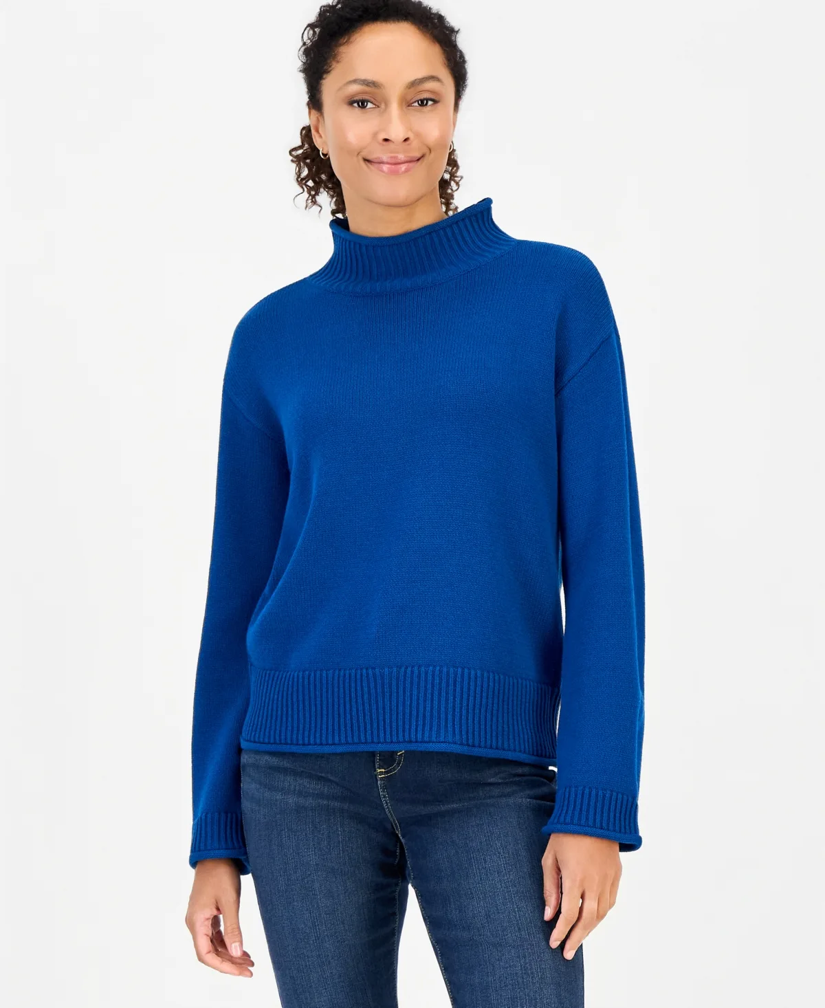 Mock-Neck Ribbed-Knit Long-Sleeve Sweater
