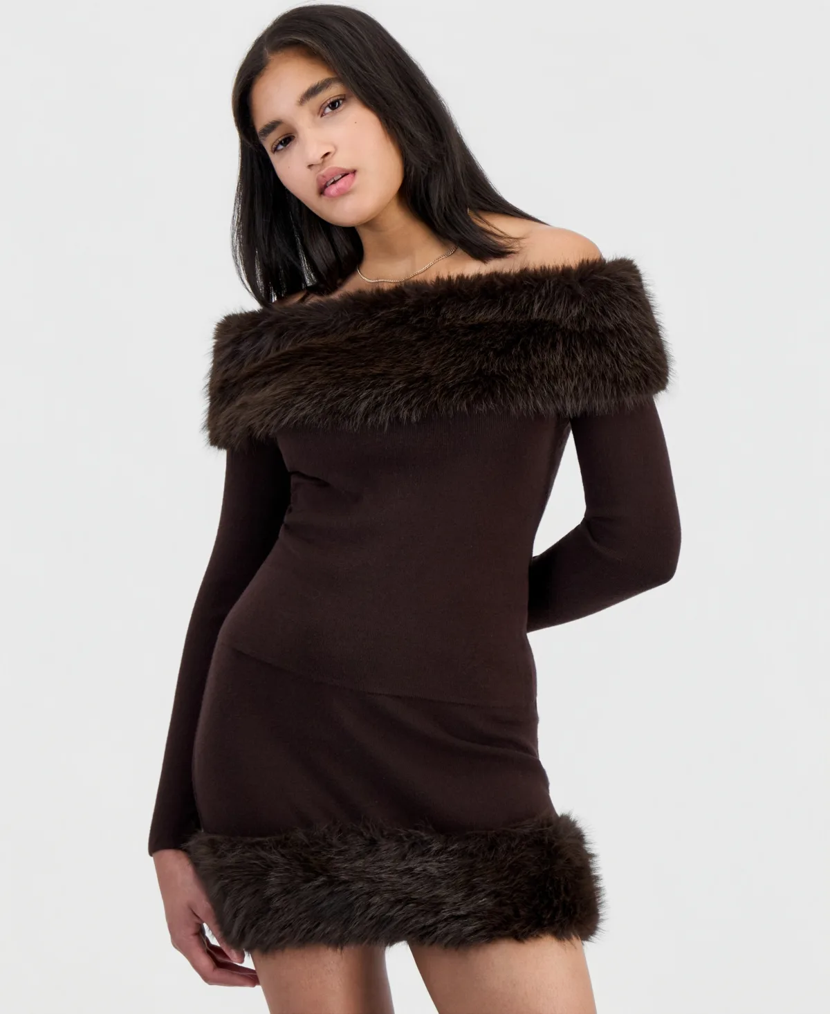 Marilyn Faux Fur Off-the-Shoulder Pullover Sweater by Madden Girl