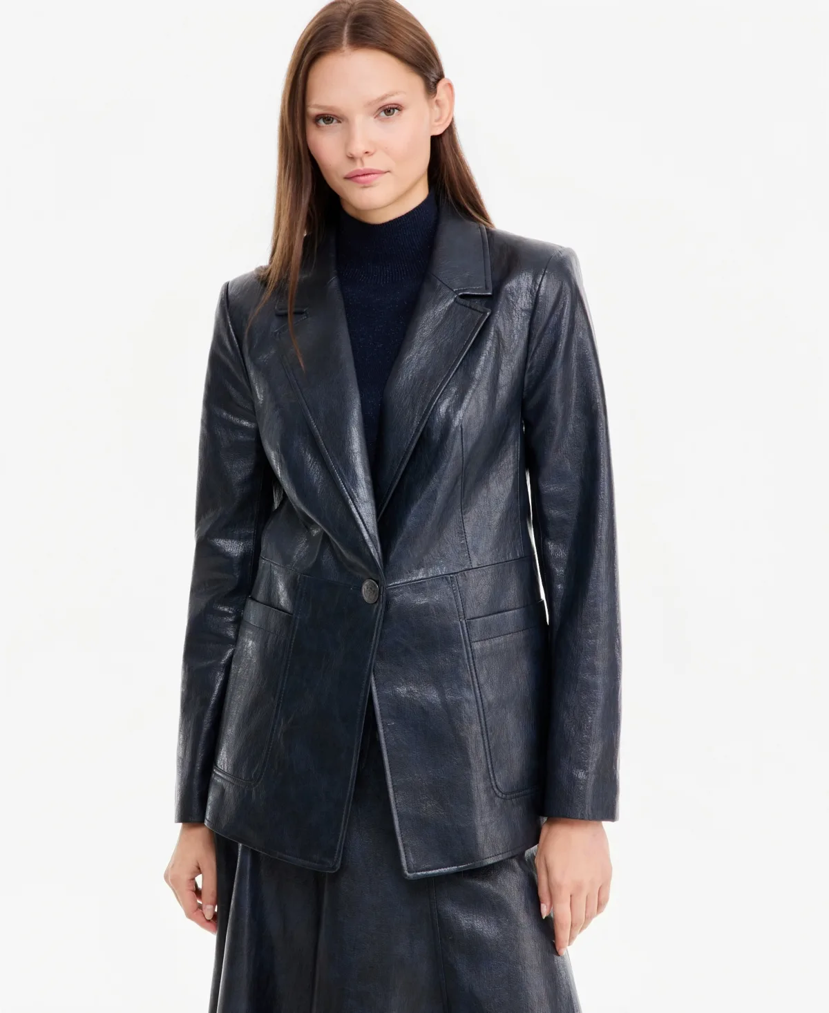 Romi Faux Leather Mid-Length Blazer by Kobi Halperin