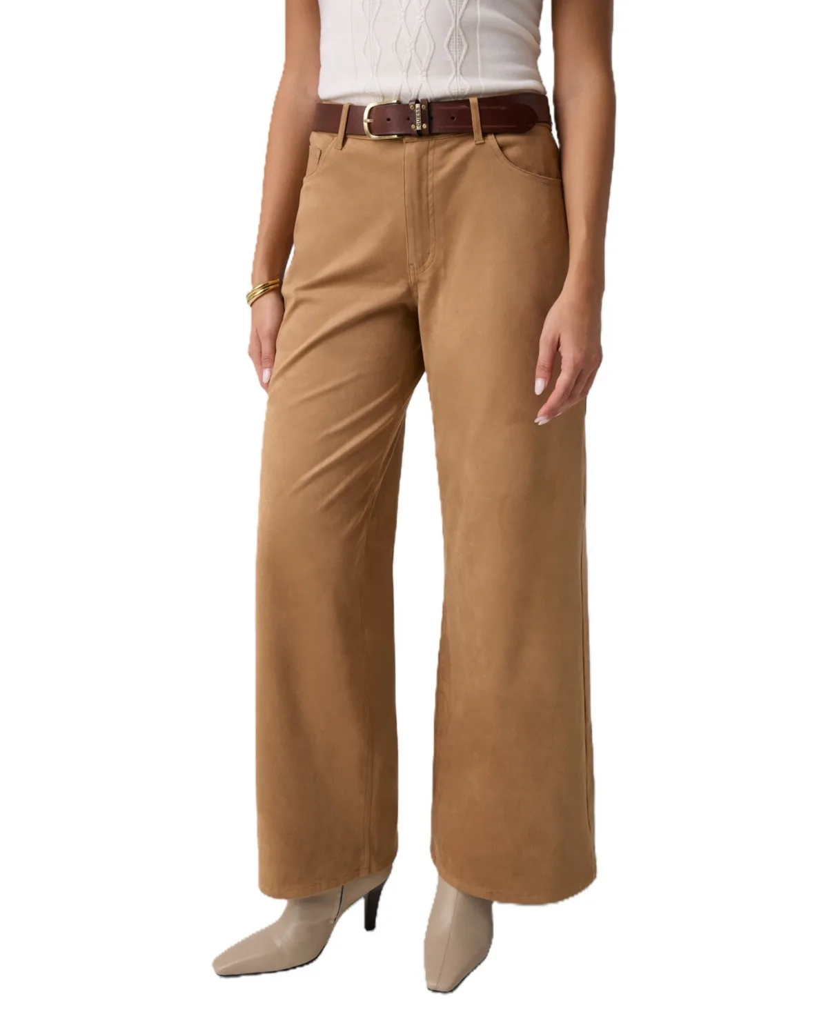 Jennie High-Waisted Faux Suede Wide-Leg Pants by GUESS