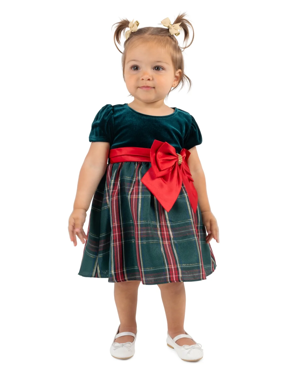 Velvet Bodice Cap Sleeve Plaid Dress by Rare Editions