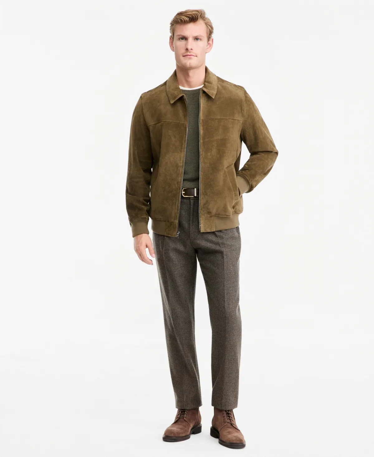 Genuine Suede Shirt-Collar Bomber Jacket by MICHAEL Michael Kors