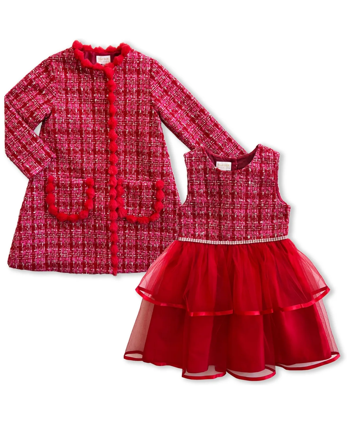 Boucle Coat and Tiered Tulle Dress, 2-Piece Set by Blueberi Boulevard