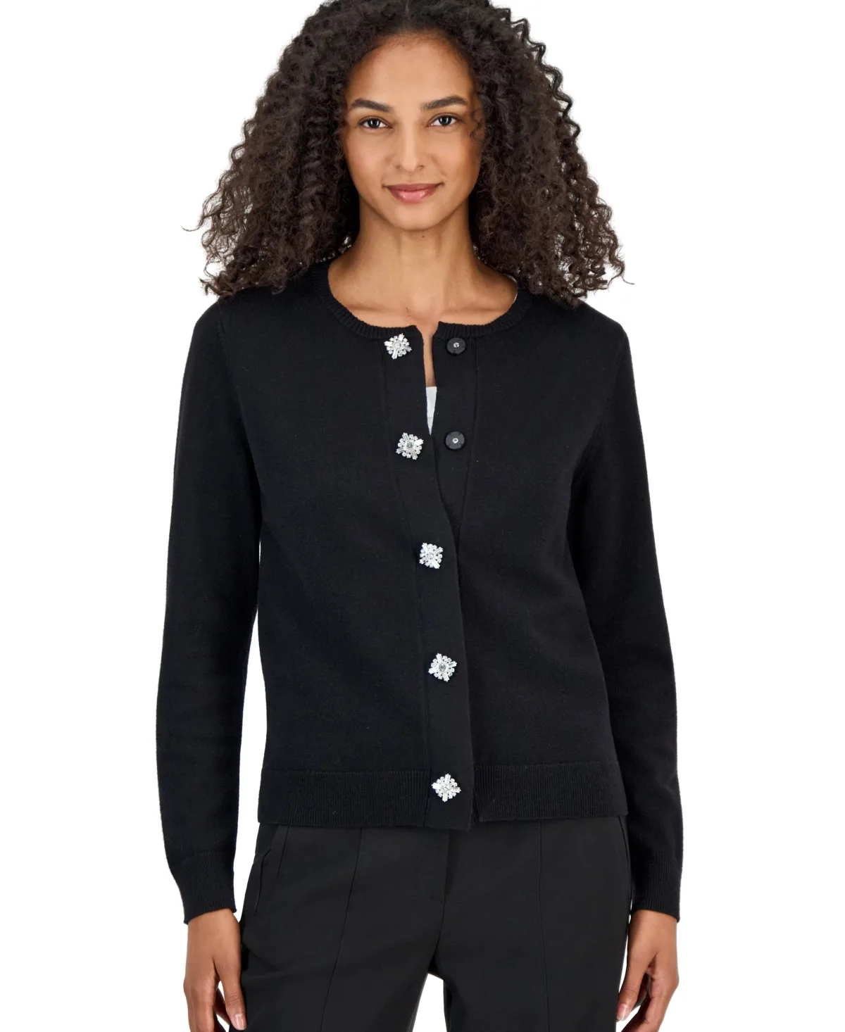 Embellished Long-Sleeve Fitted Cardigan