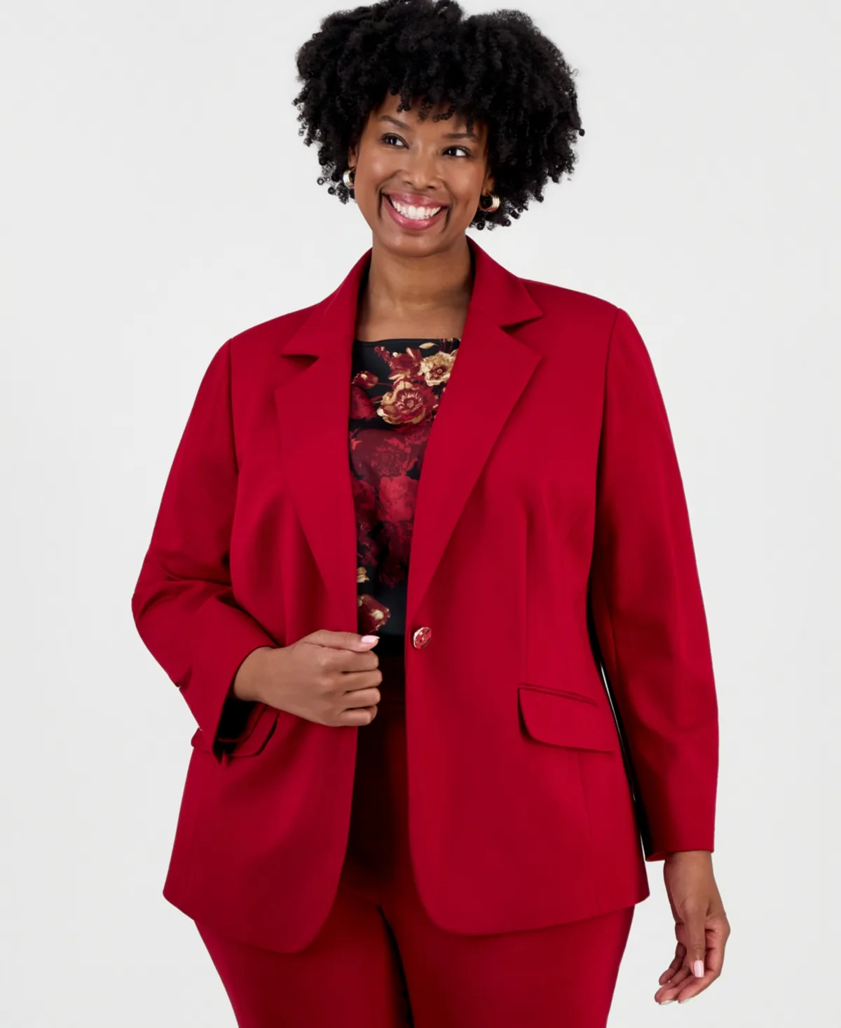 Notch-Collar Shoulder-Padded Blazer by Anne Klein