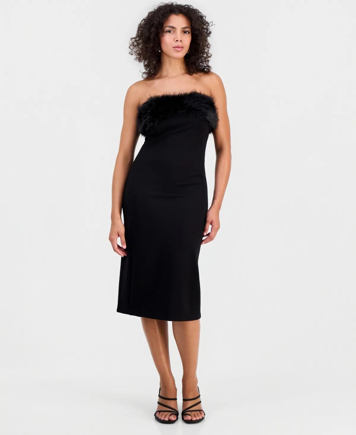 Faux Fur Trim Strapless Cocktail Dress by Bar III