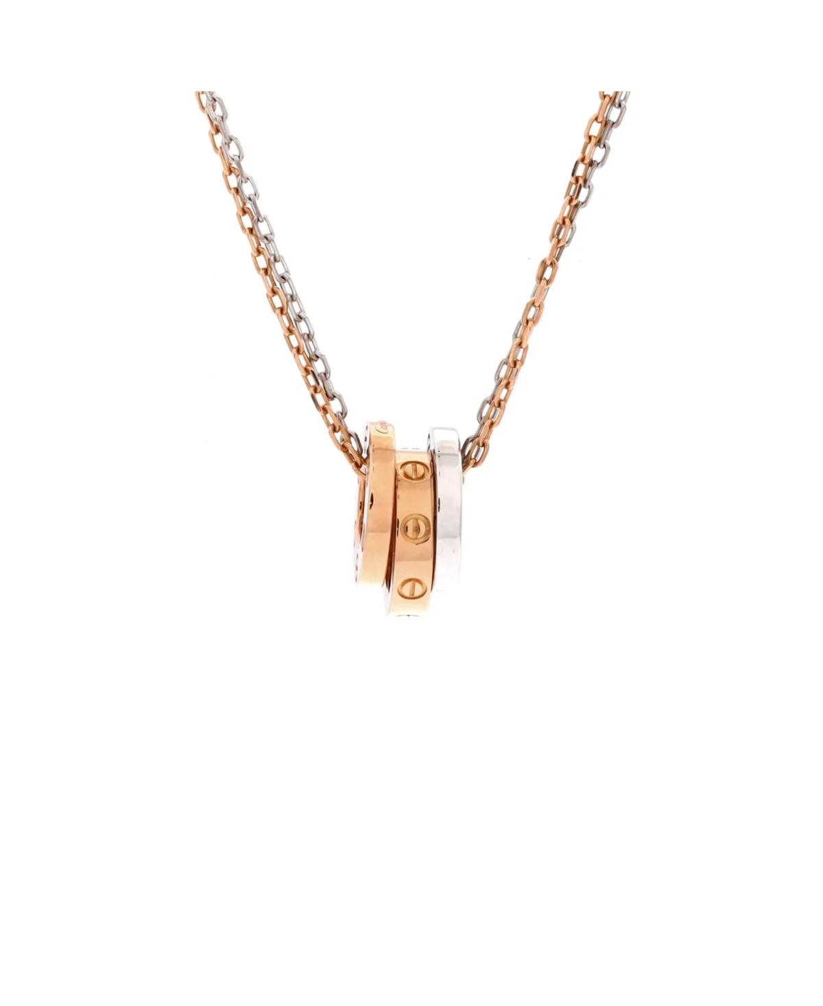 Pre-Owned Cartier Love 3 Ring Pendant Necklace - 18k Rose Gold, 18k White Gold by Cartier's