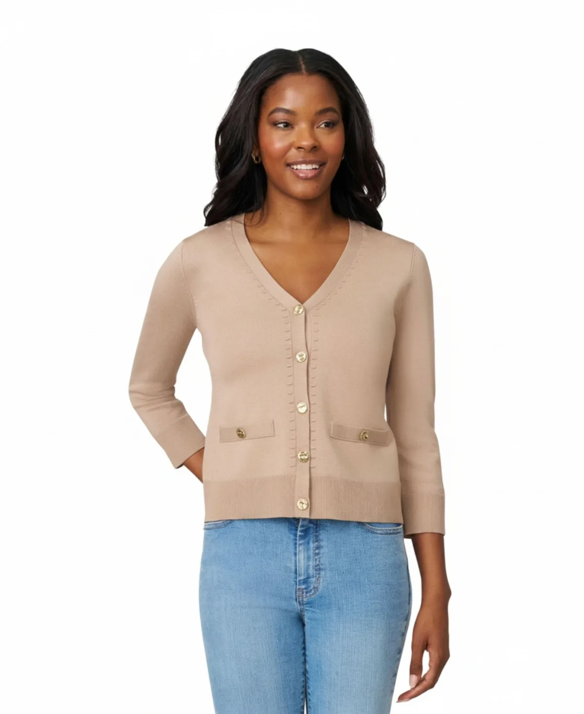 Melissa Paige 3/4-Sleeve V-Neck Classic Fit Cardigan by PAIGE