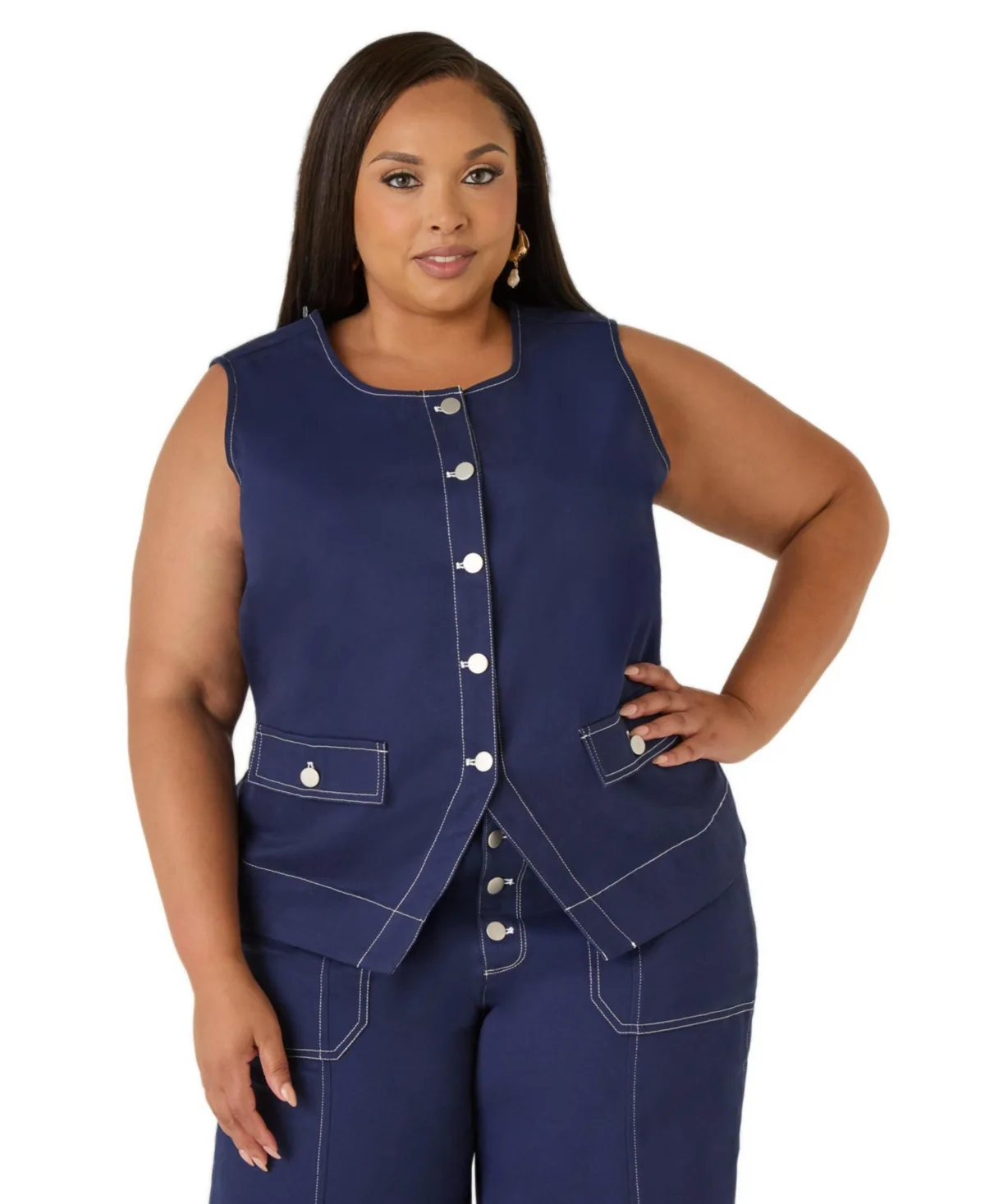 Tailored Twill Boyfriend Vest by Ashley Stewart