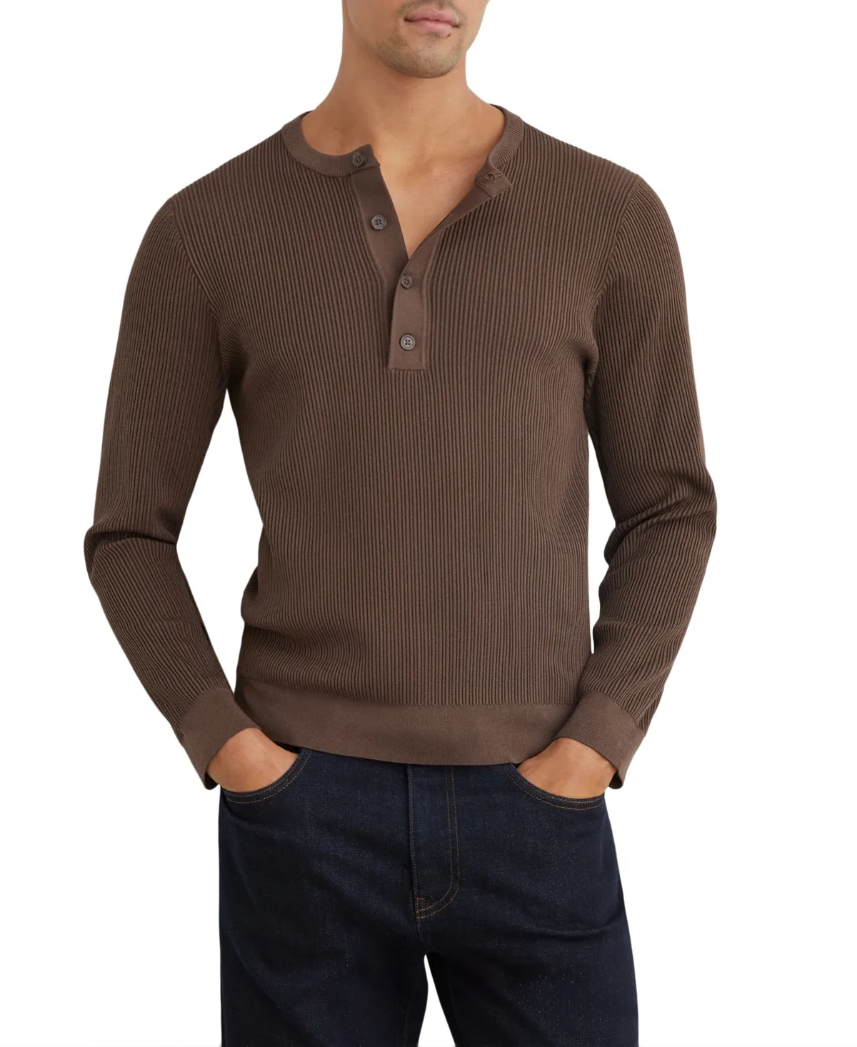Declan Ribbed Regular-Fit Long-Sleeve Henley Shirt by Reiss