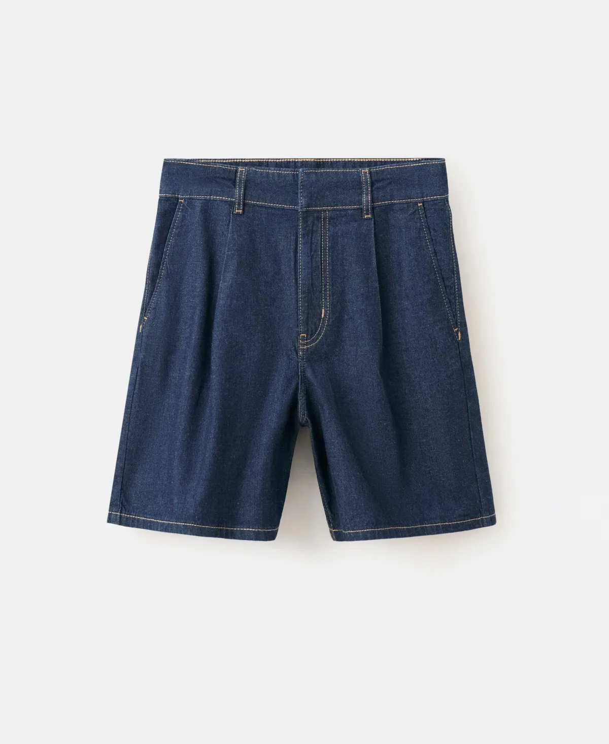 Mid-Rise Pleats Denim Bermuda Shorts by Mango