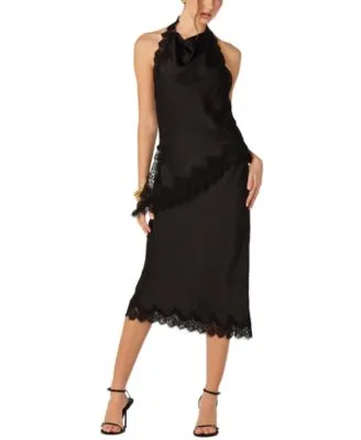 Halter Lace Trim Tank Satin Lace Midi Skirt by ASTR