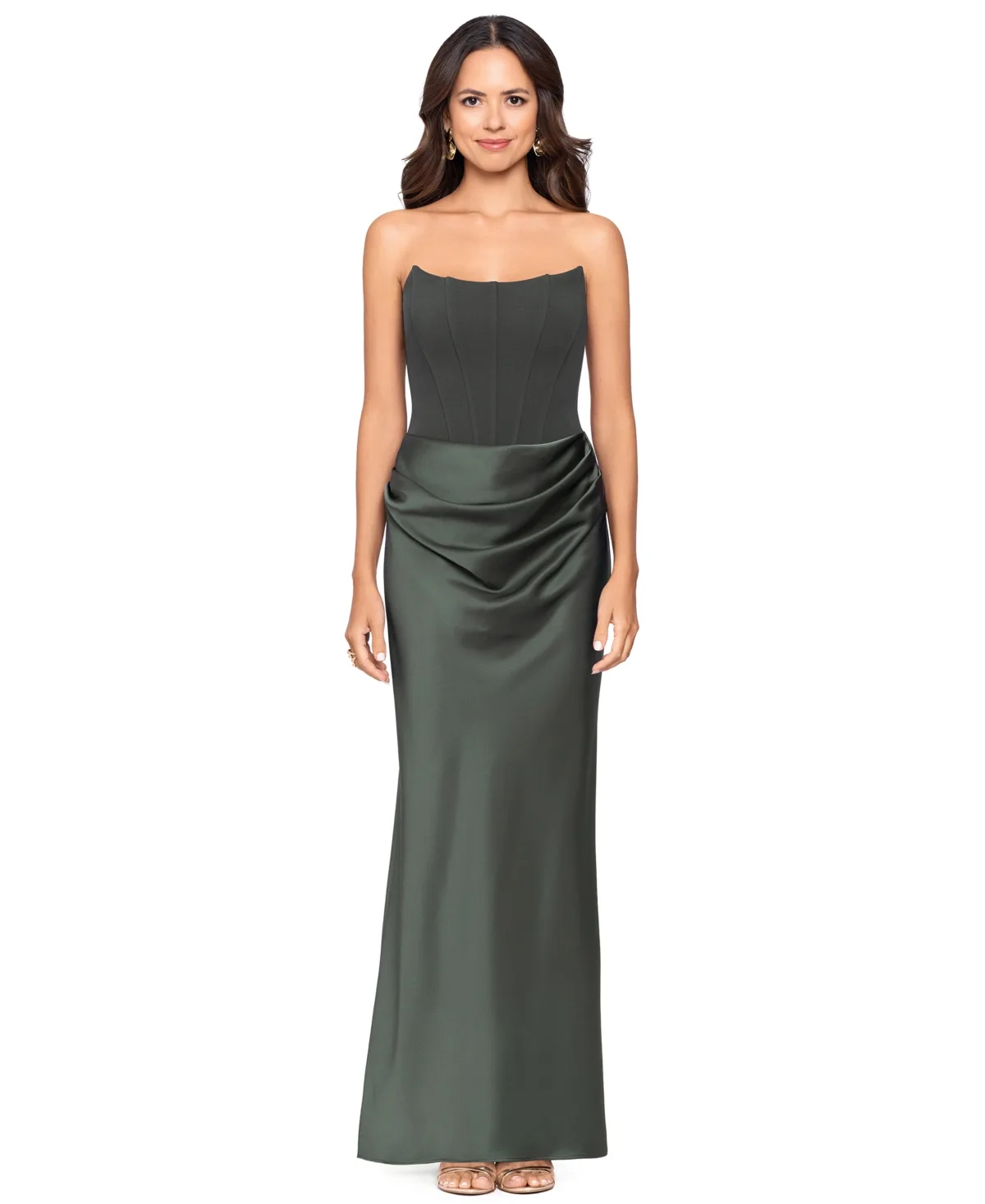 Mixed-Media Strapless Corset Gown by Betsy & Adam