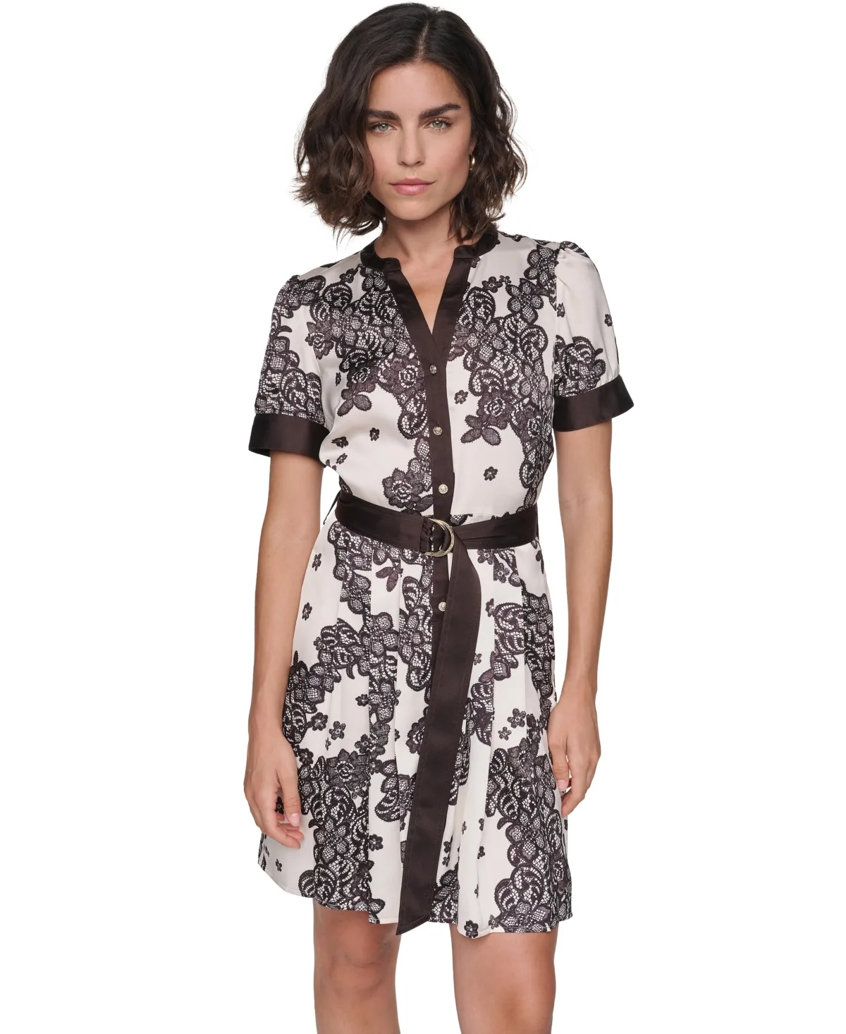 Floral-Print A-Line Short-Sleeve Dress by Karl Lagerfeld
