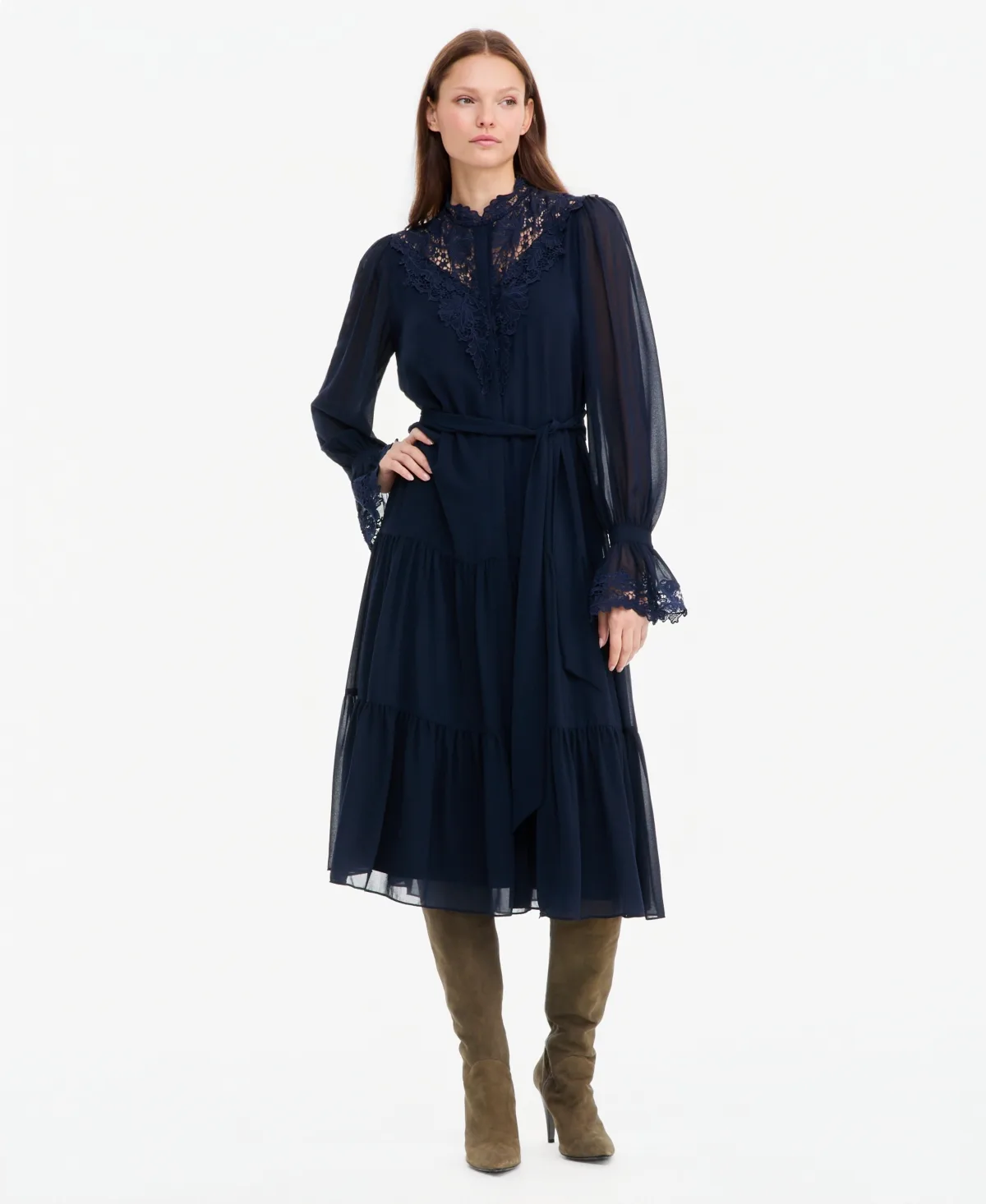 Reed Long Sleeve Lace Mock Neck Dress by Kobi Halperin
