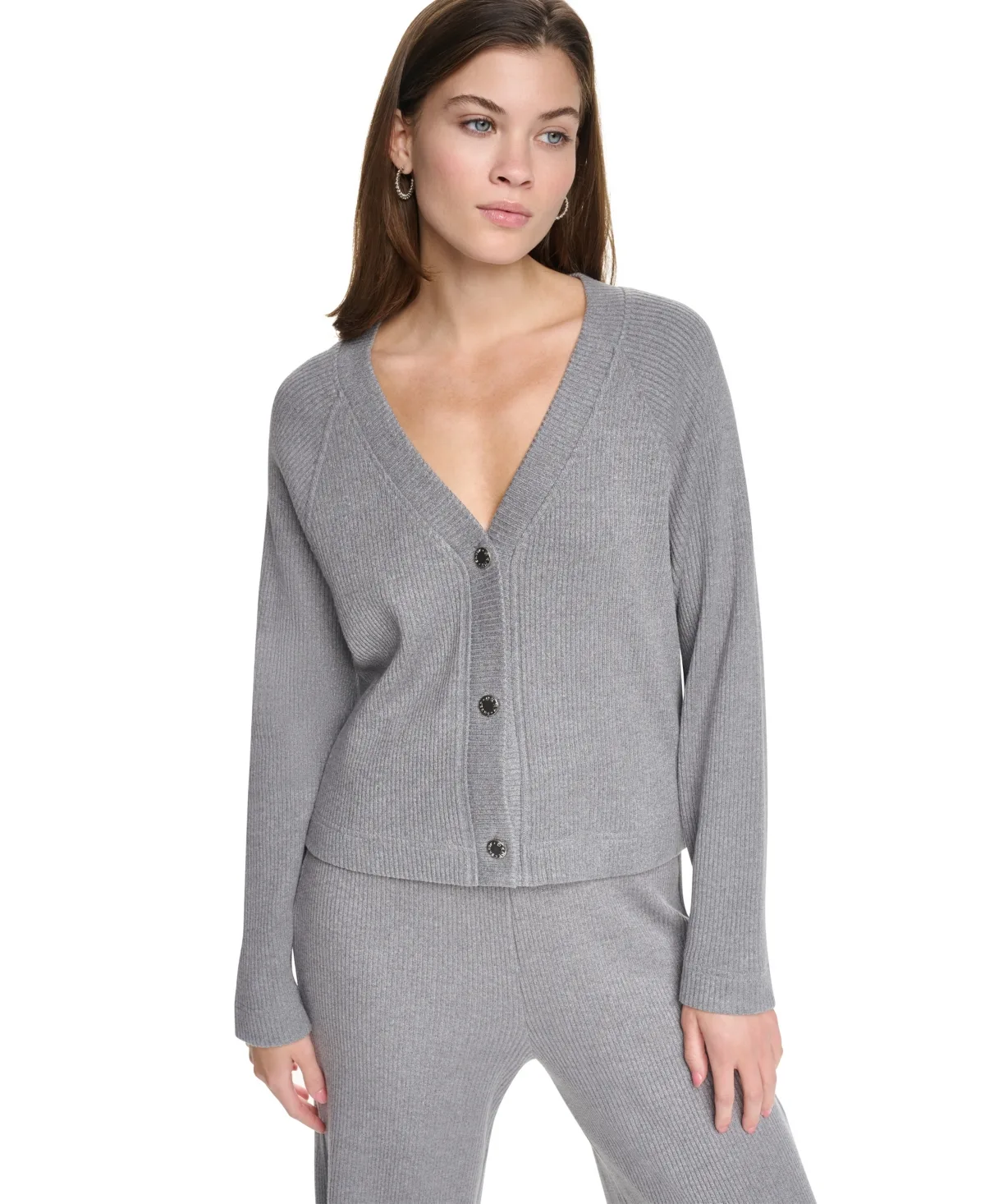 Plush Rib Button-Front Cardigan by DKNY