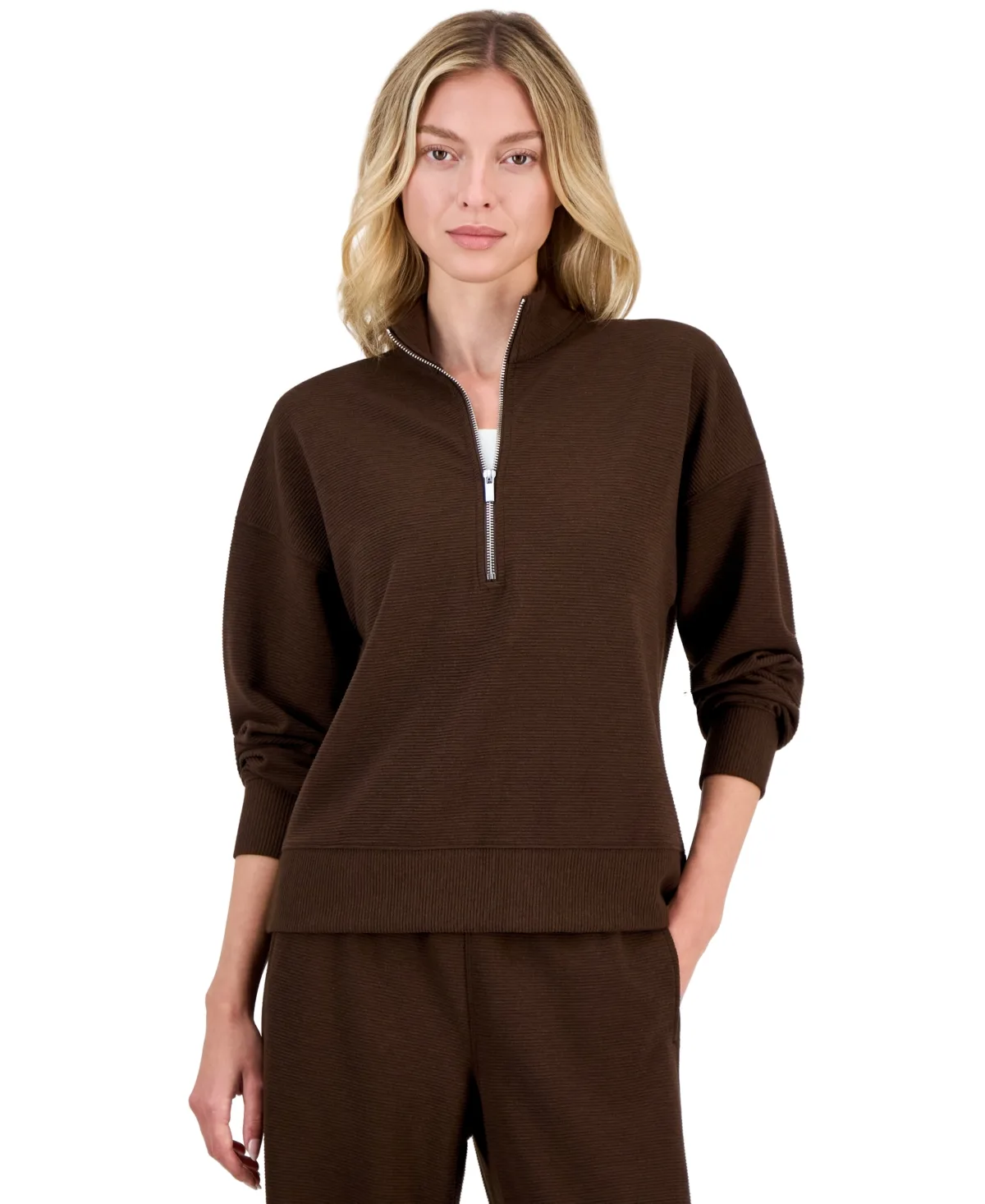 Ottoman-Rib 1/2 Zip Mock Neck Pullover