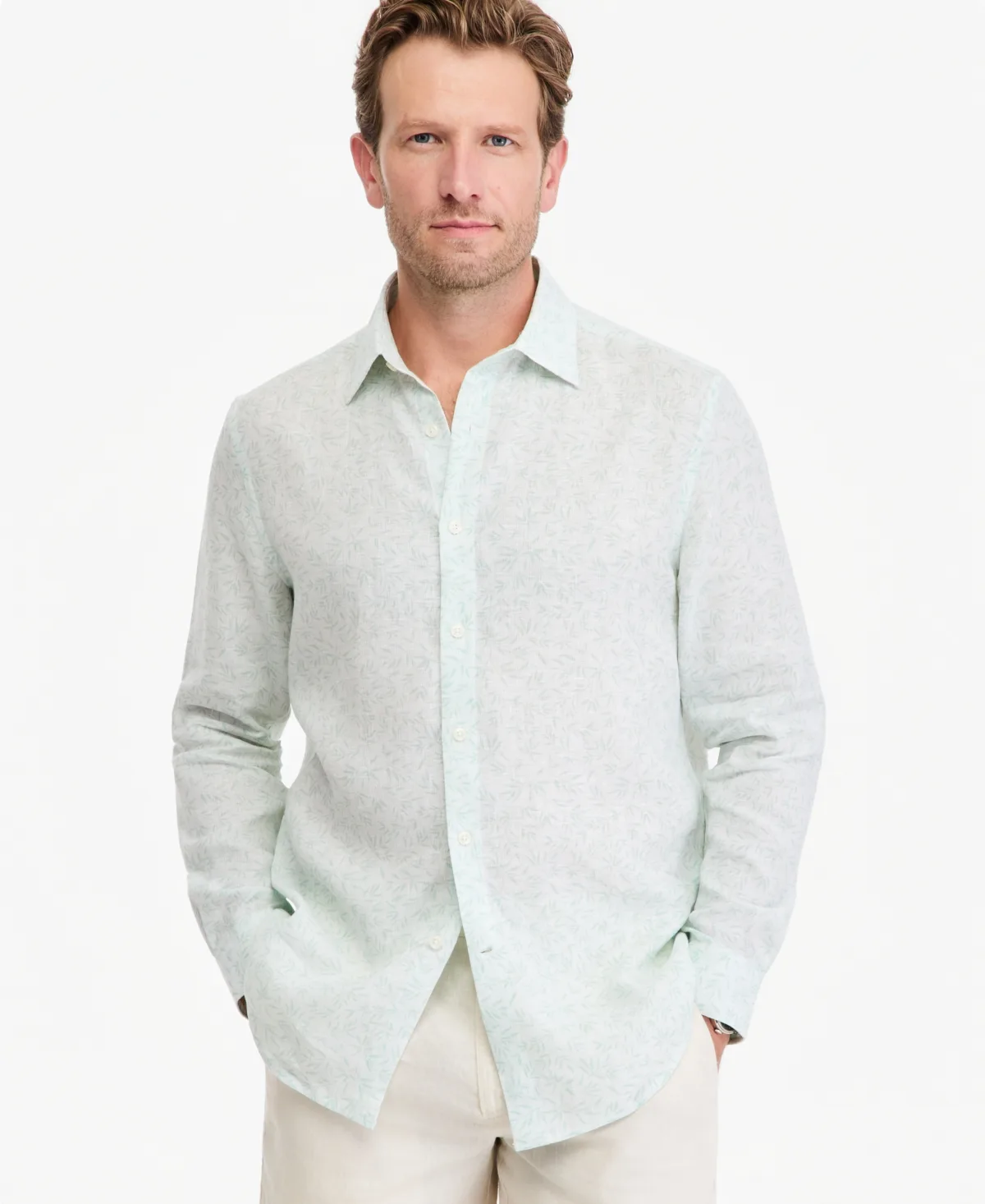 Hojas Long-Sleeve Floral-Print Linen Shirt by Club Room