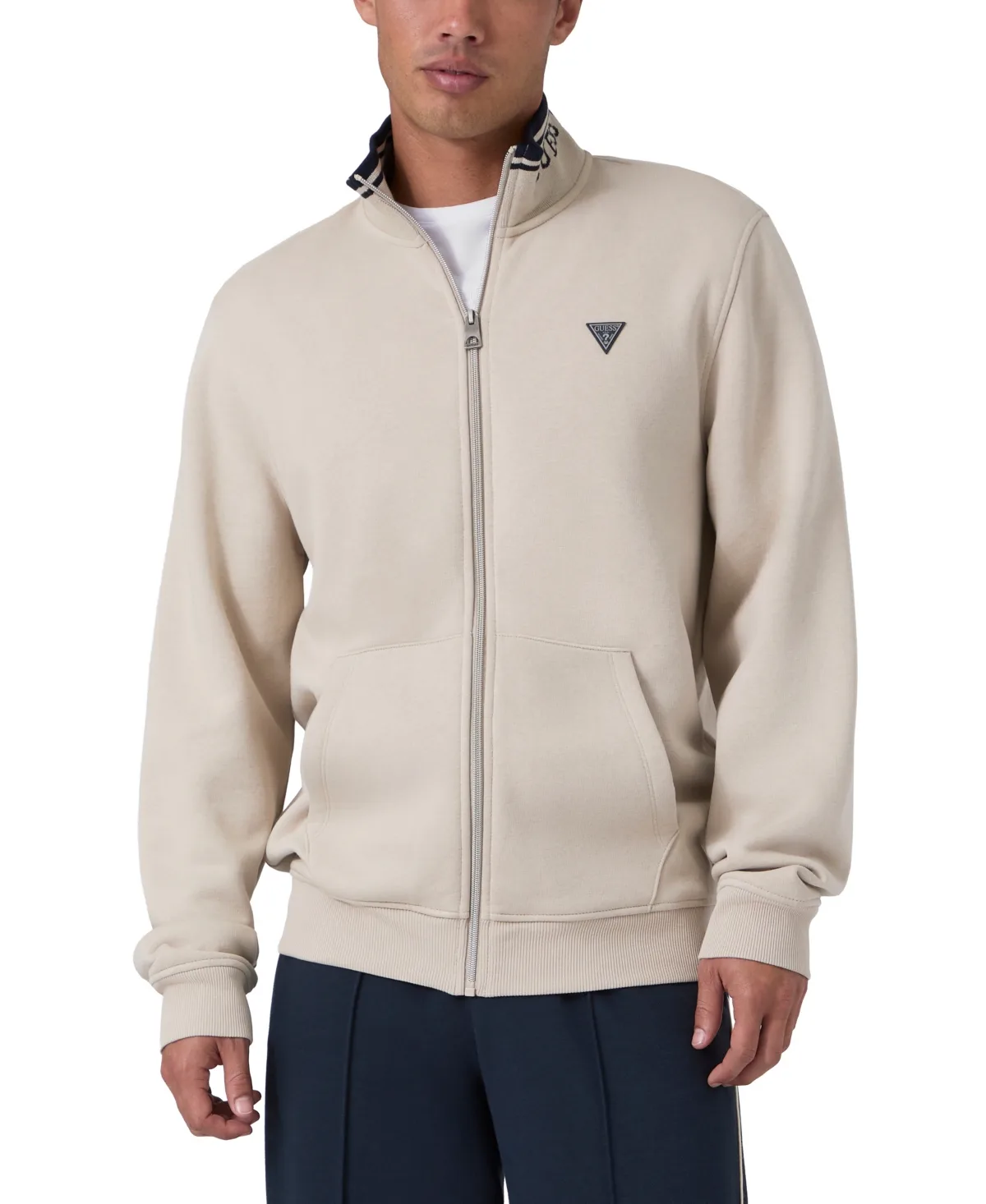 Full-Zip Trucker Mock-Neck Cotton-Blend Jacket by GUESS