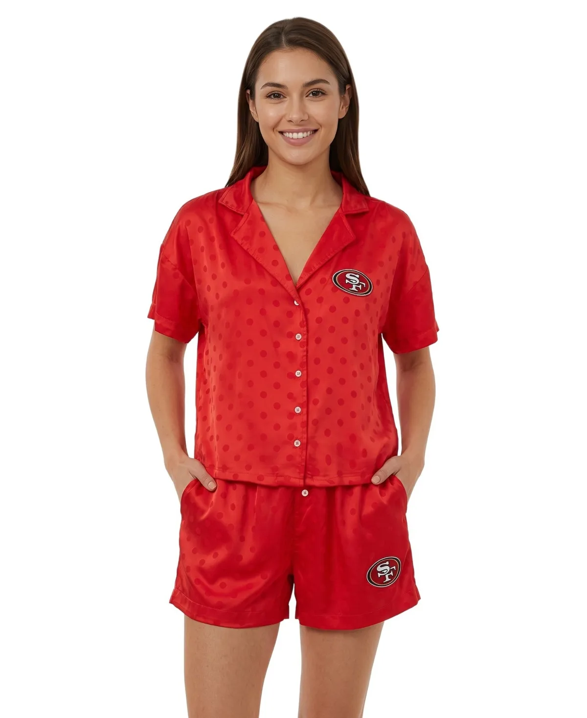 San Francisco 49ers Wink Dot Satin Jacquard Short-Sleeve Button-Up Shirt and Shorts, 3.25 Inseam, 2-Piece Set by Concepts Sport